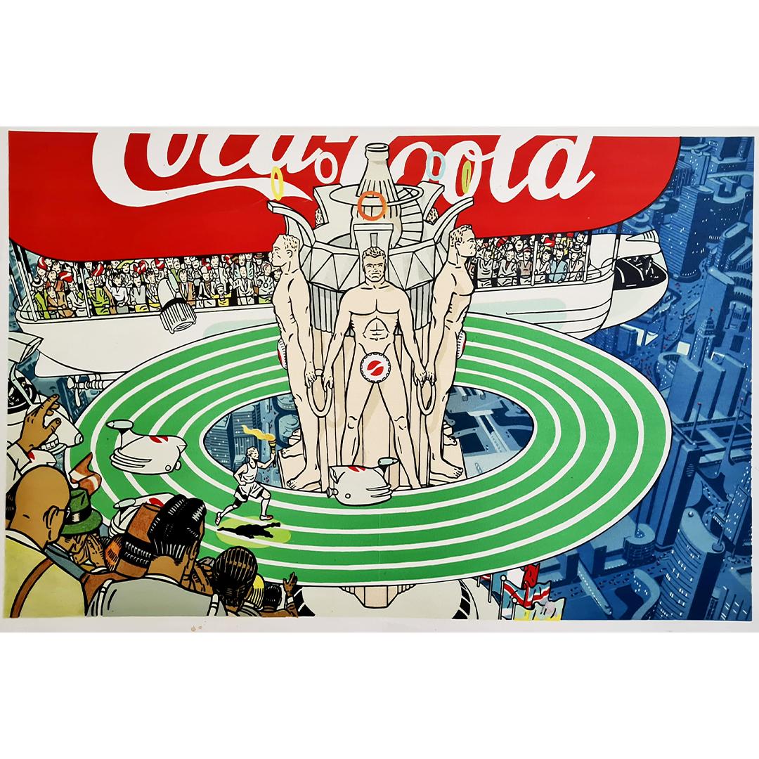 1984 Original advertising poster for Coca Cola and the Summer Olympic Games - Print by Unknown