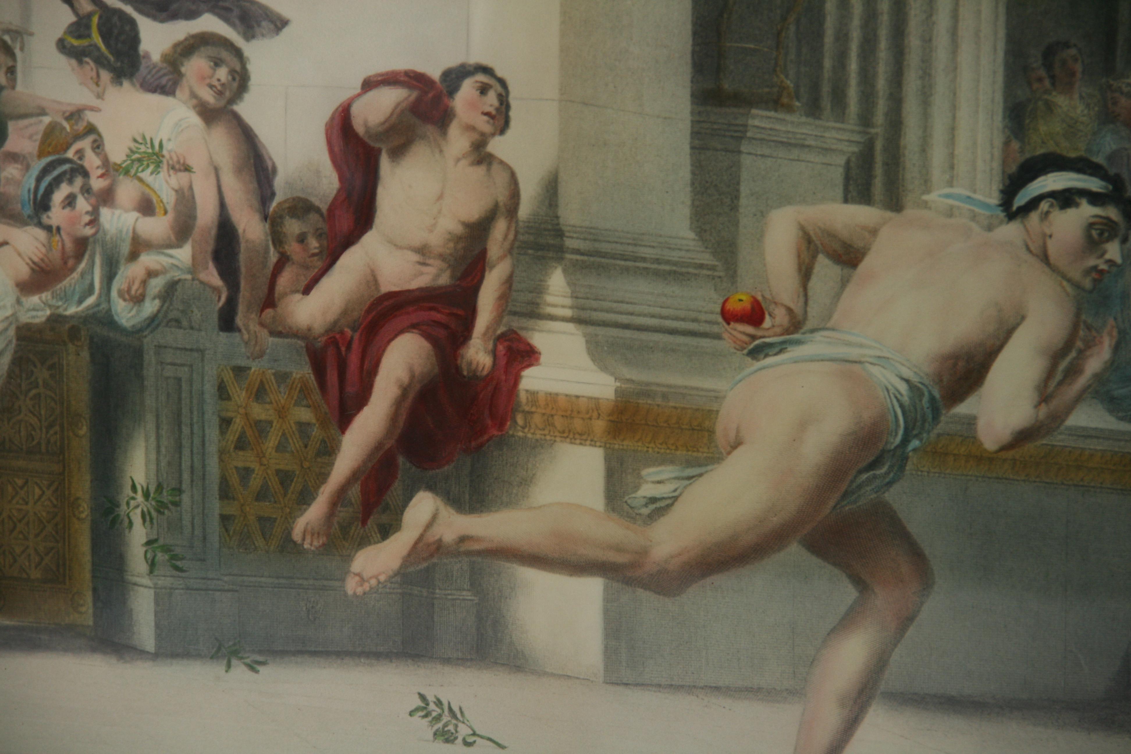 Litografia colorata a mano del XIX secolo raffigurante Giochi romani nell'arena in vendita 11