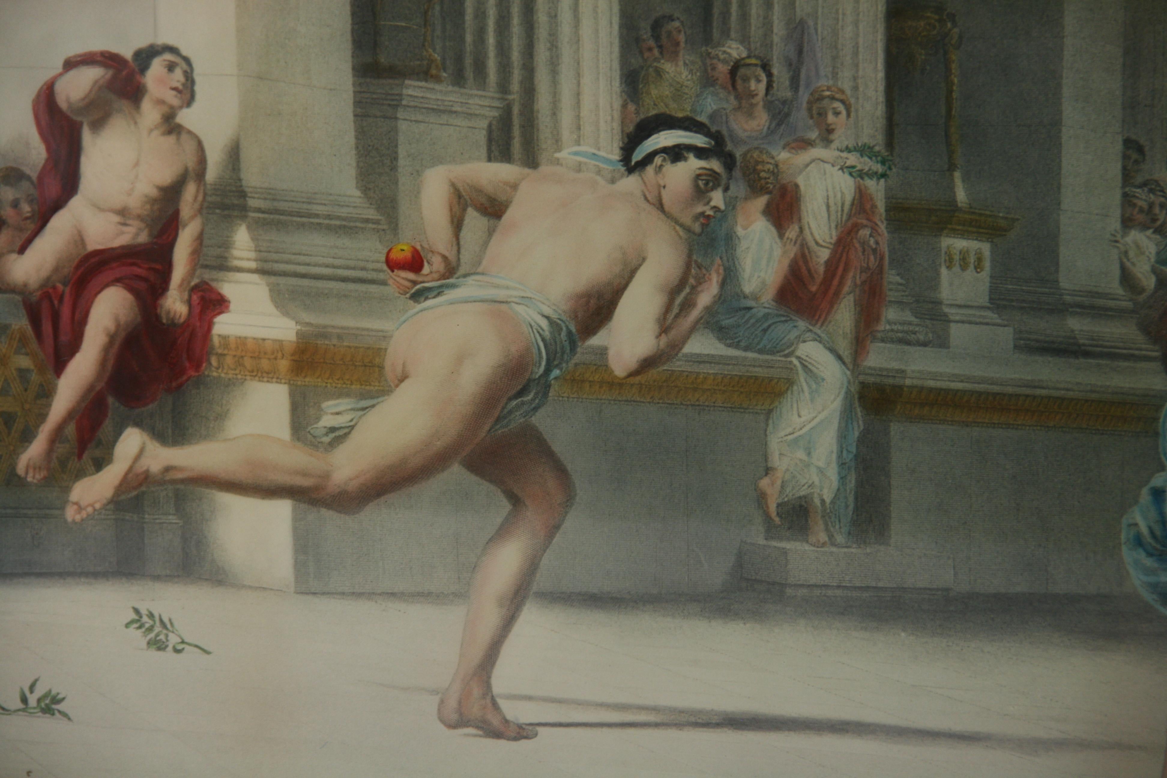 Litografia colorata a mano del XIX secolo raffigurante Giochi romani nell'arena in vendita 3