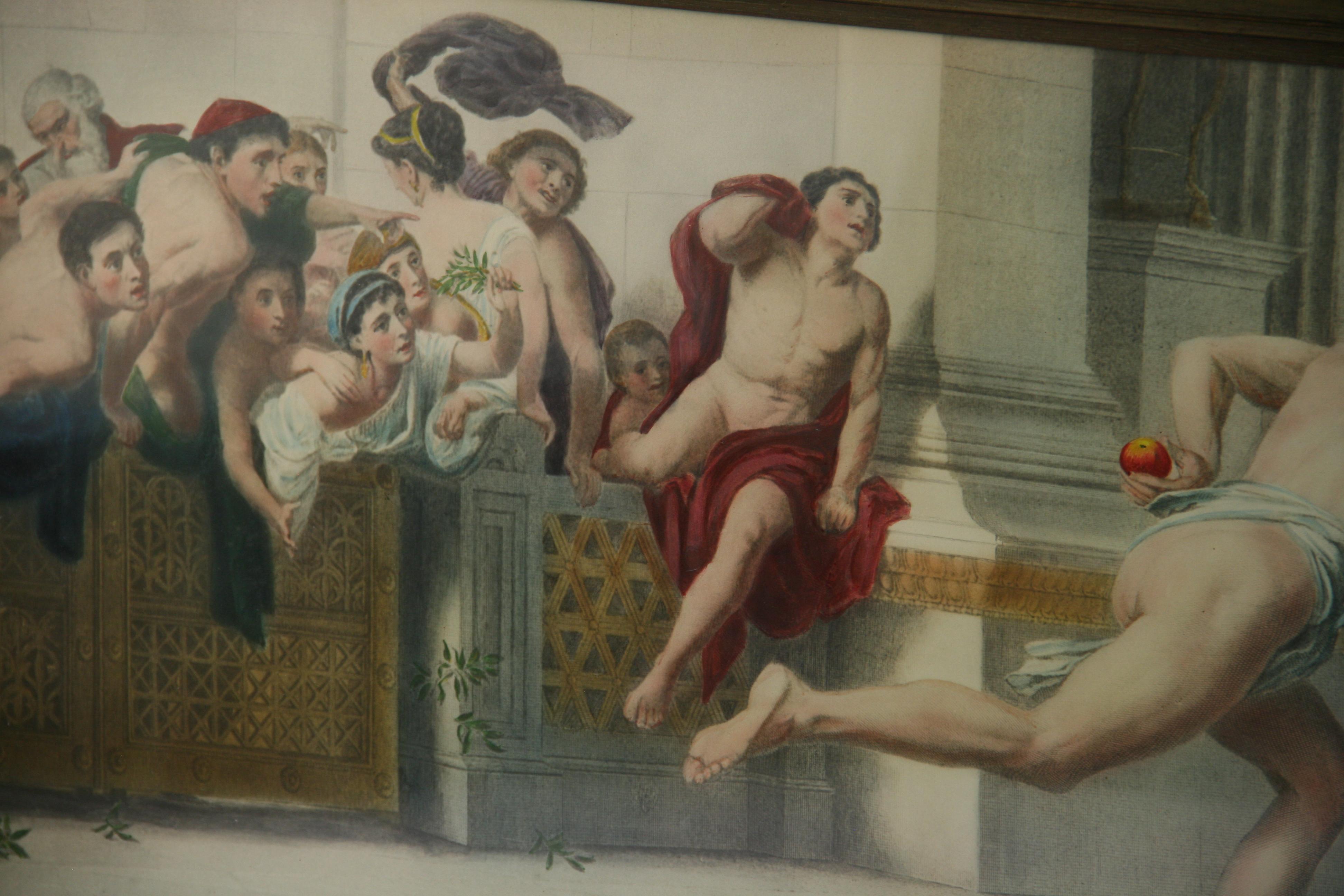 Litografia colorata a mano del XIX secolo raffigurante Giochi romani nell'arena in vendita 4