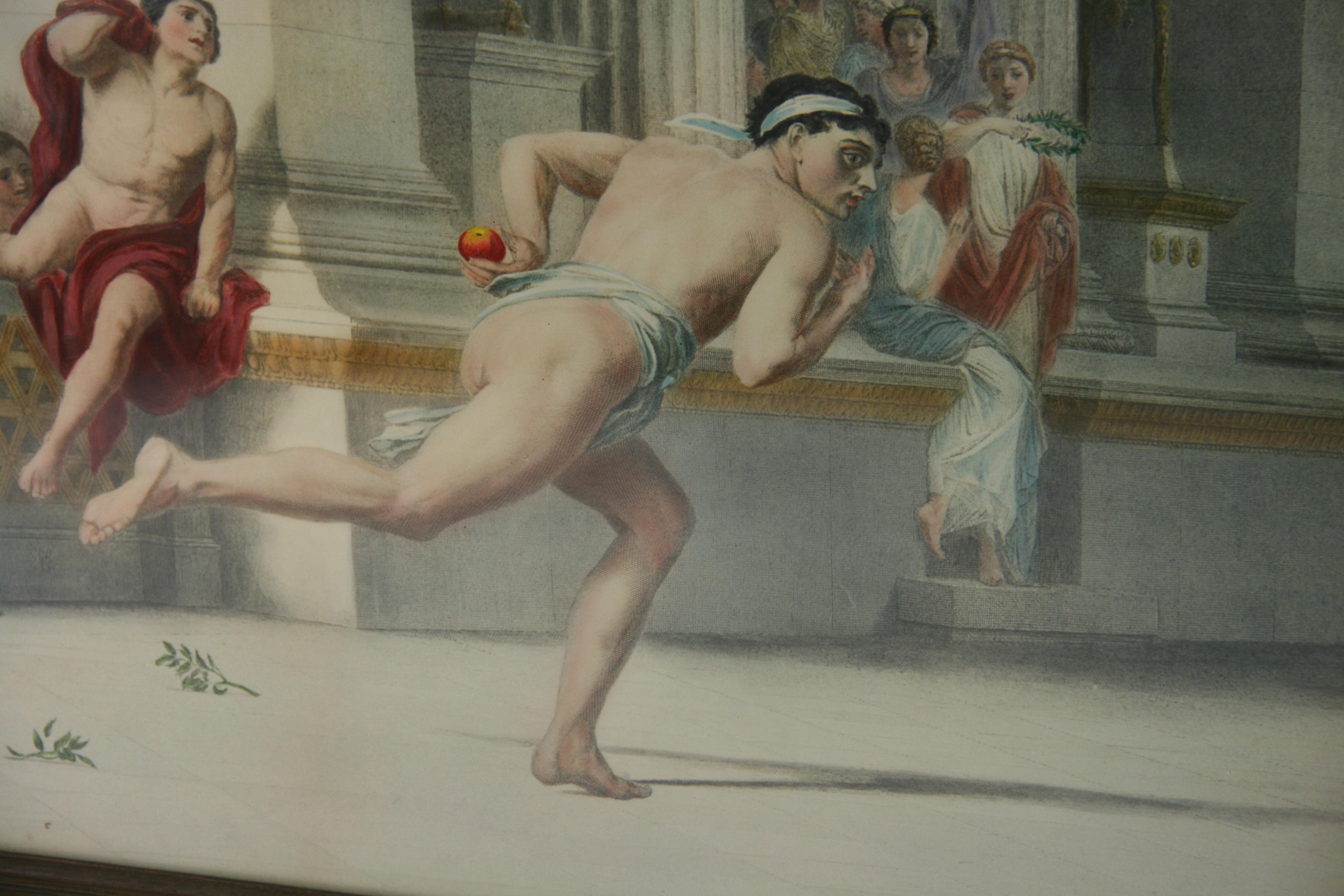 Litografia colorata a mano del XIX secolo raffigurante Giochi romani nell'arena in vendita 5