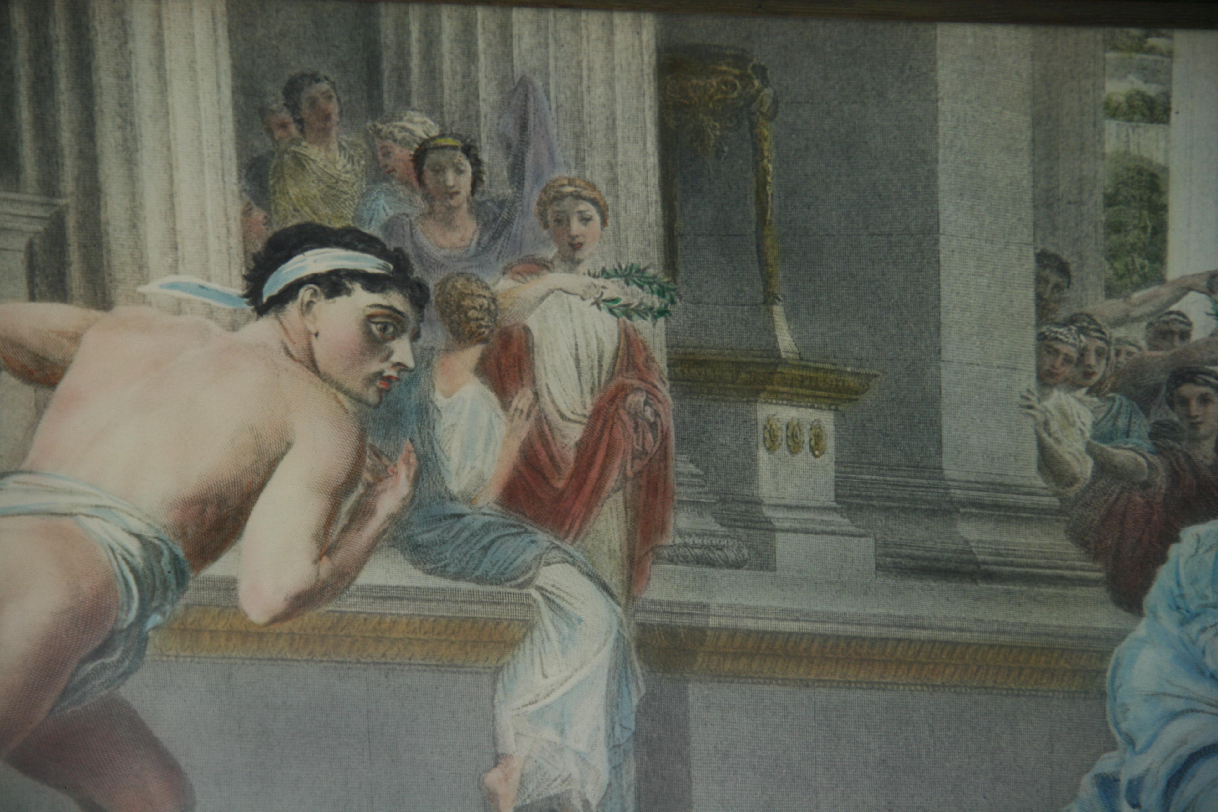 Litografia colorata a mano del XIX secolo raffigurante Giochi romani nell'arena in vendita 6