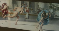 Litografia colorata a mano del XIX secolo raffigurante Giochi romani nell'arena