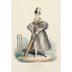 19th-Century Hand-Coloured Lithograph, Keeping The Wicket Against All England