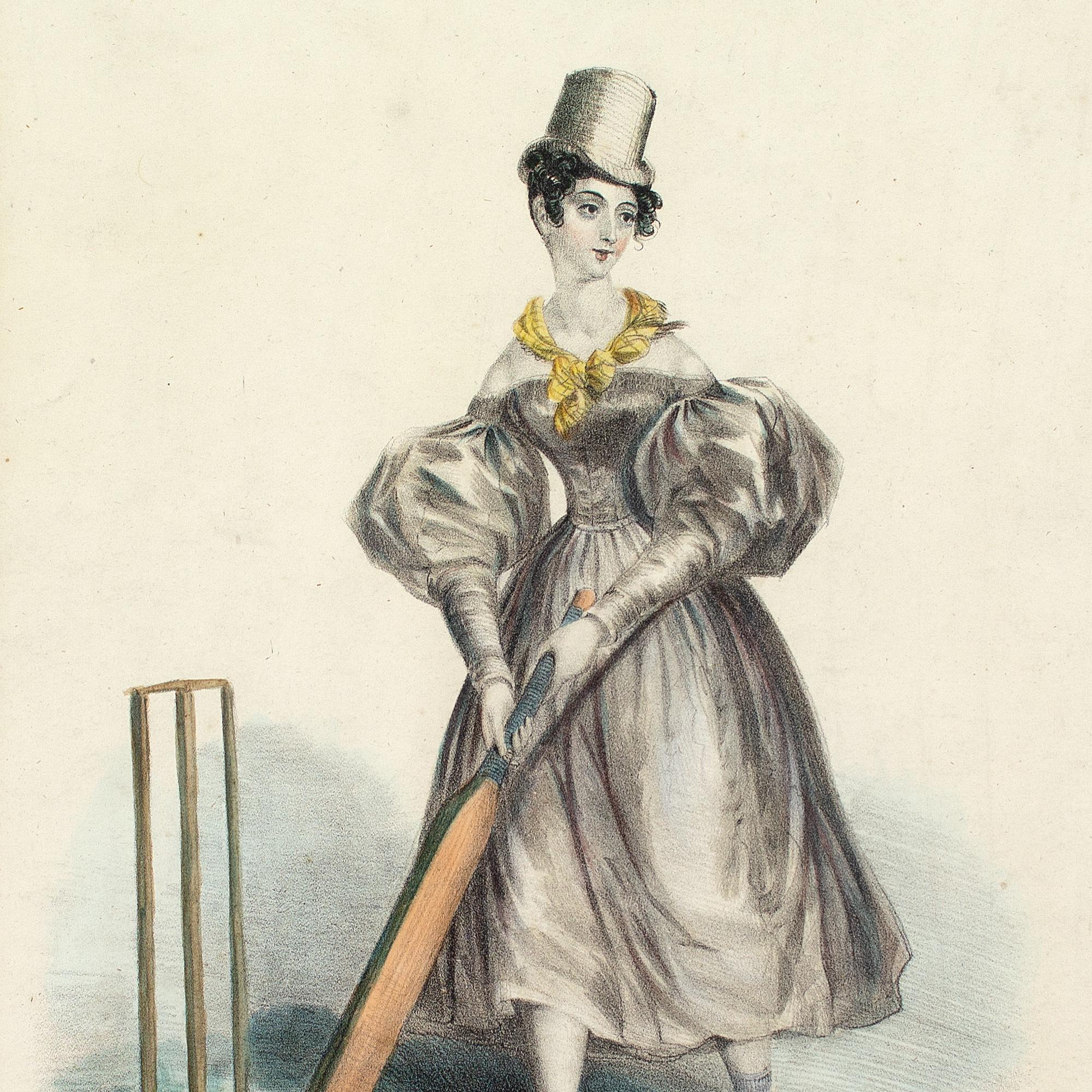 19th-Century Hand-Coloured Lithograph, Keeping The Wicket Against All England 1