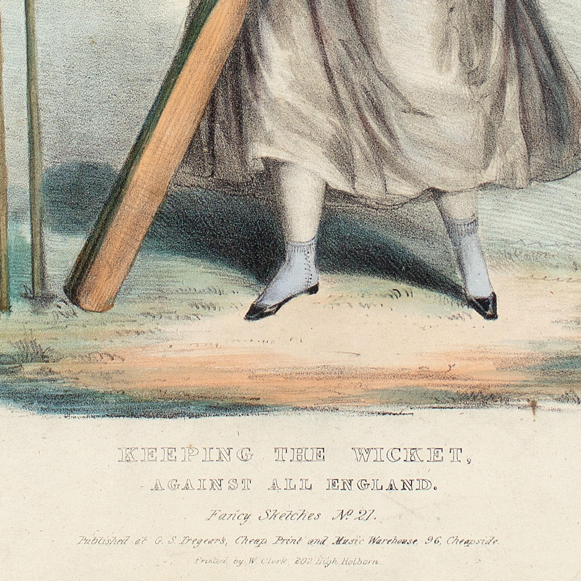 19th-Century Hand-Coloured Lithograph, Keeping The Wicket Against All England 4
