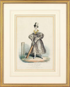 19th-Century Hand-Coloured Lithograph, Keeping The Wicket Against All England