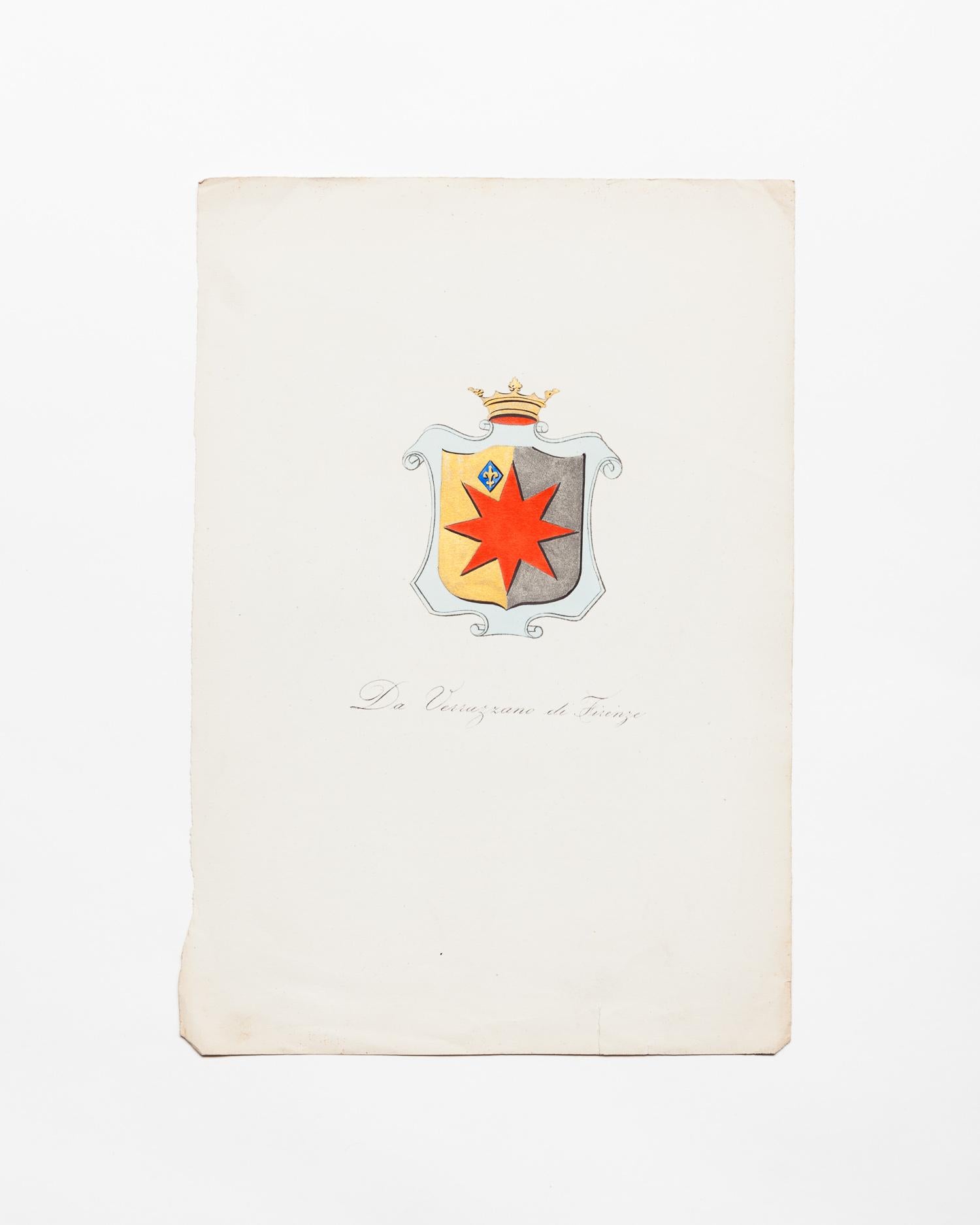 Unknown Print - 19th Century Heraldic Hand Coloured Italian Family Coat of Arms Bookplates