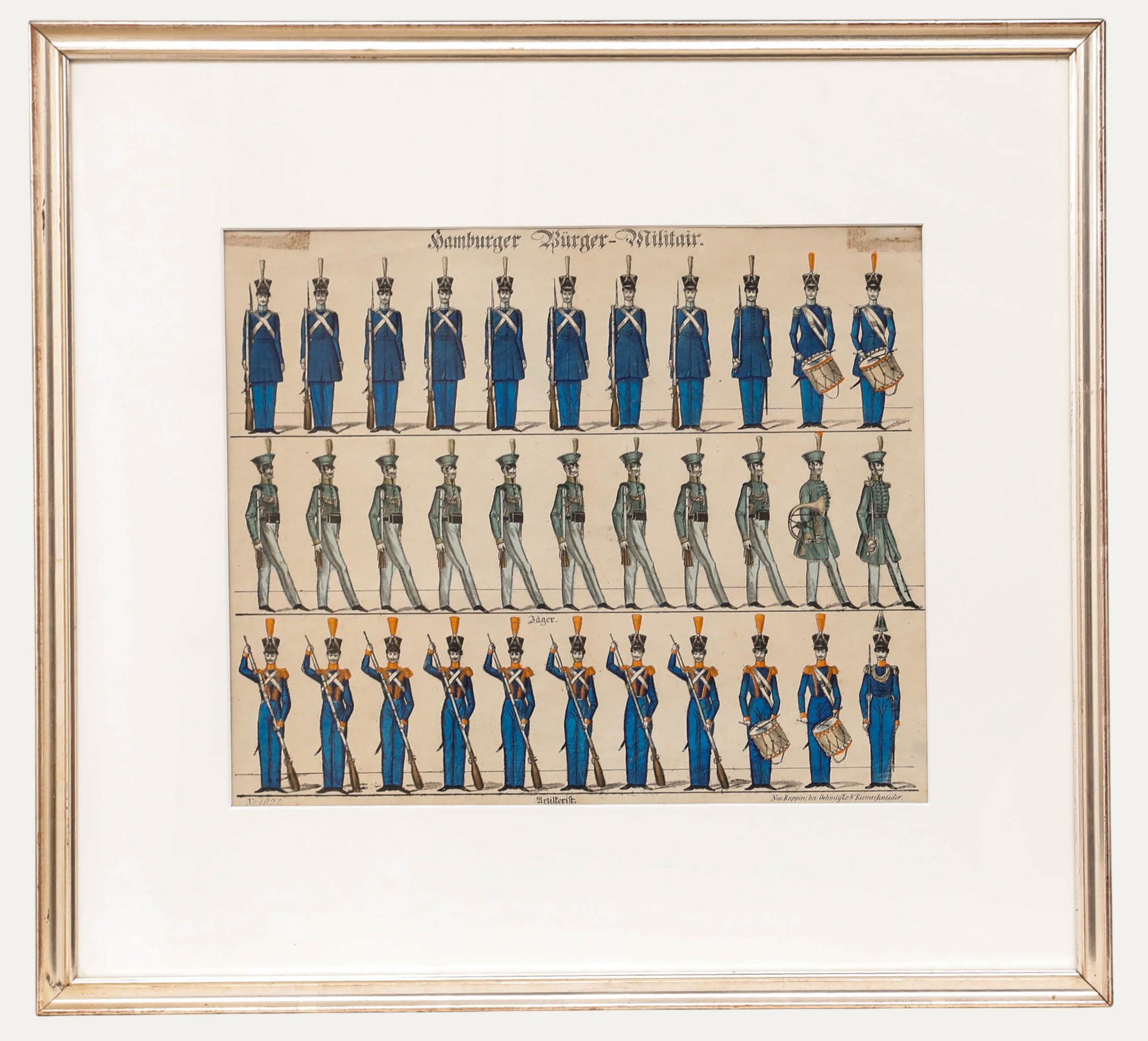 Unknown Figurative Print - 19th Century Lithograph - Hamburger Bürger-Militär