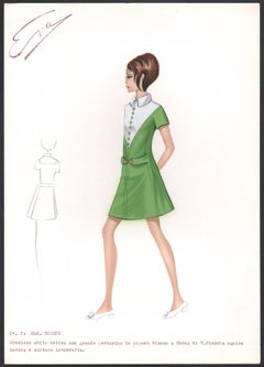 2 Italian 1960s Women's Fashion Design Illustrations
