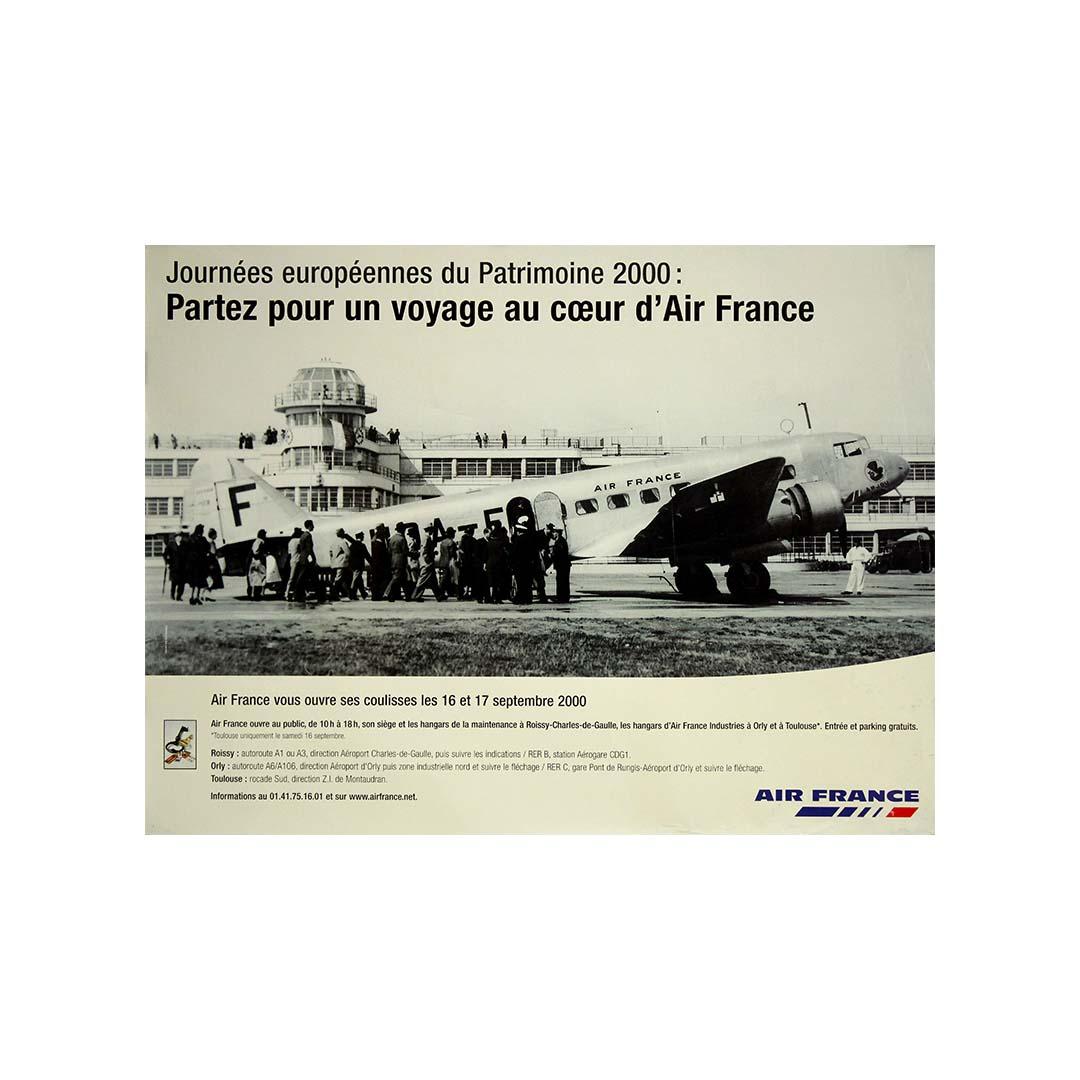 Dieses Originalplakat von Air France, das anlässlich der Europäischen Tage des Denkmals im Jahr 2000 herausgegeben wurde, lädt die Öffentlichkeit zu einer 