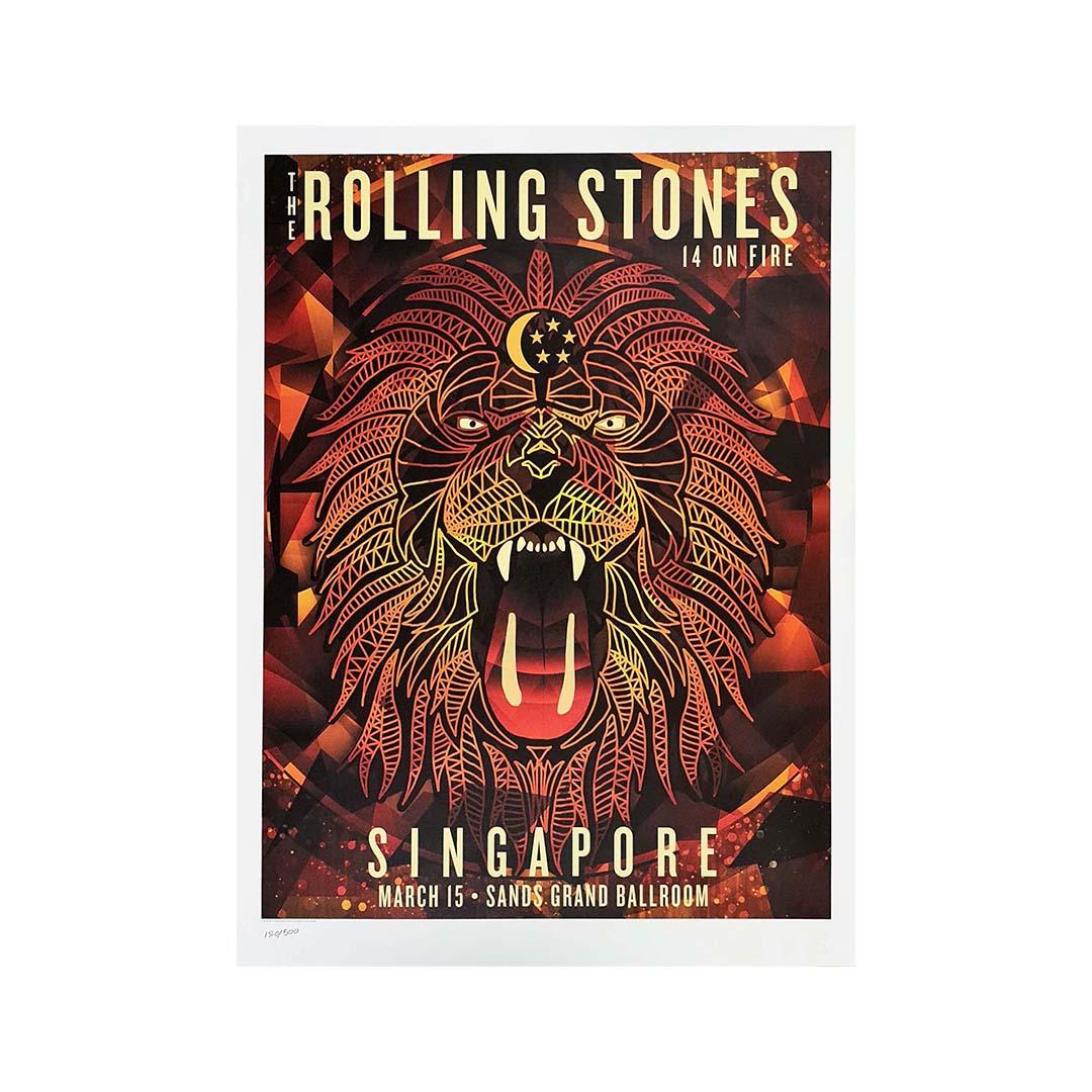 This poster printed in lithography is very rare, it comes from a limited edition of 500 copies for the promotion of their concert in Singapore.
The Rolling Stones, this rock band that no longer needs to be introduced, composed of Mick Jagger, Keith