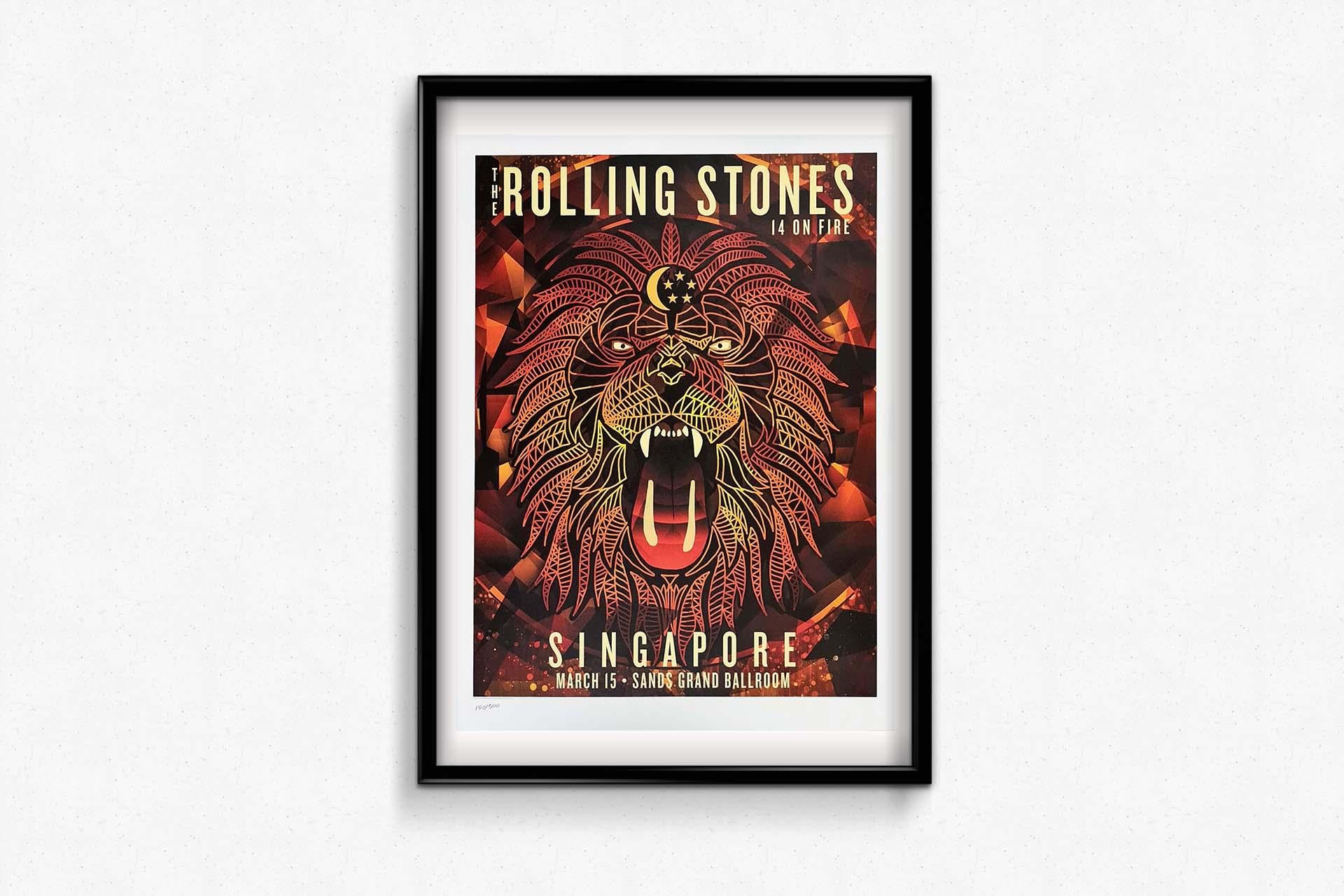 2014 Original music poster The rolling stones on fire Singapore limited edition For Sale 2