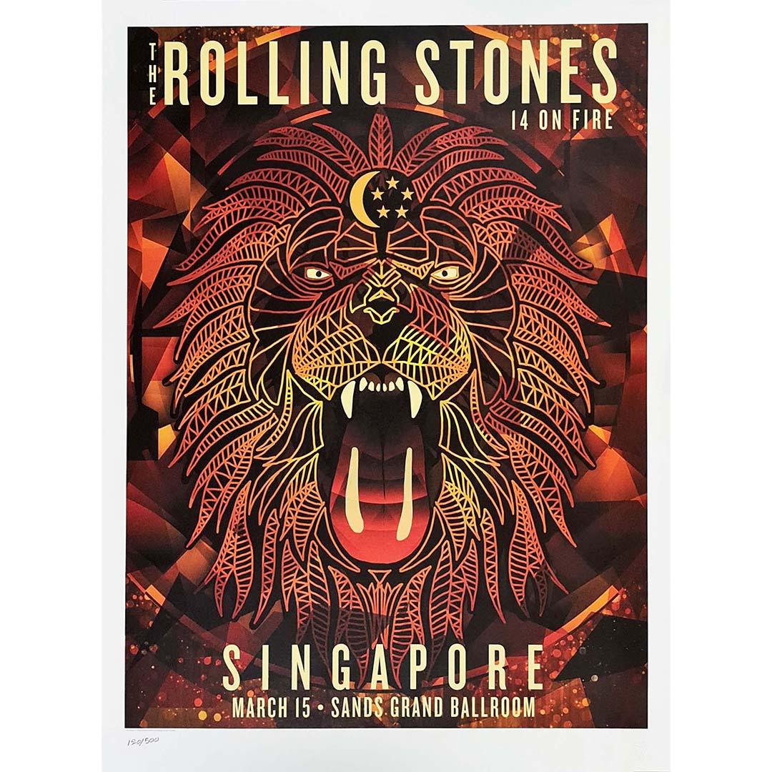 2014 Original music poster The rolling stones on fire Singapore limited edition - Print by Unknown