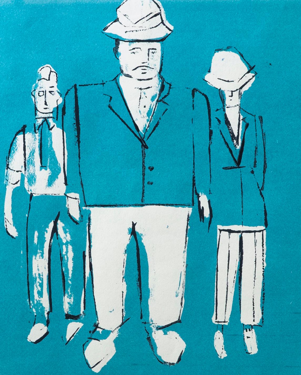 20th Century Linoprint - Male Figures with Detachable Hats - Print by Unknown