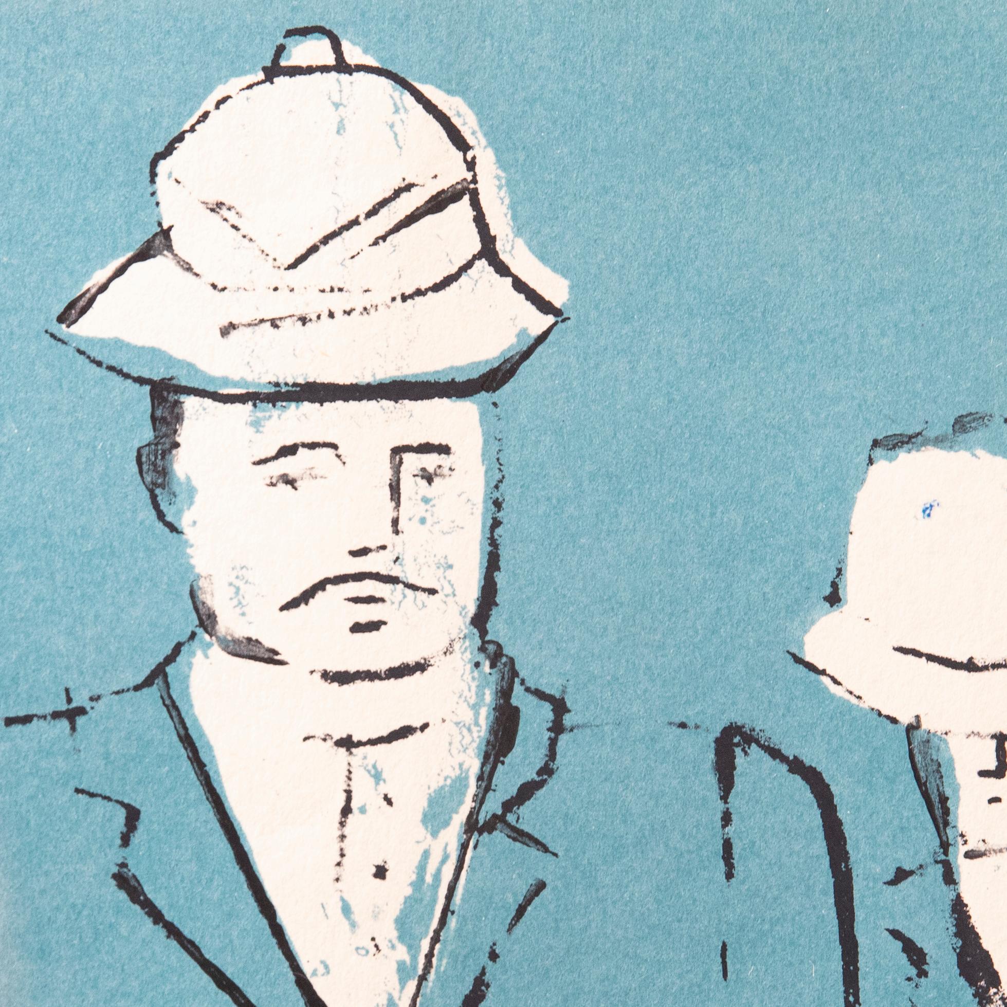 20th Century Linoprint - Male Figures with Detachable Hats For Sale 1