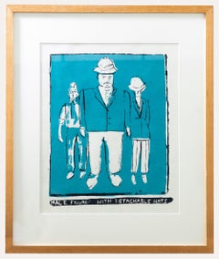 20th Century Linoprint - Male Figures with Detachable Hats