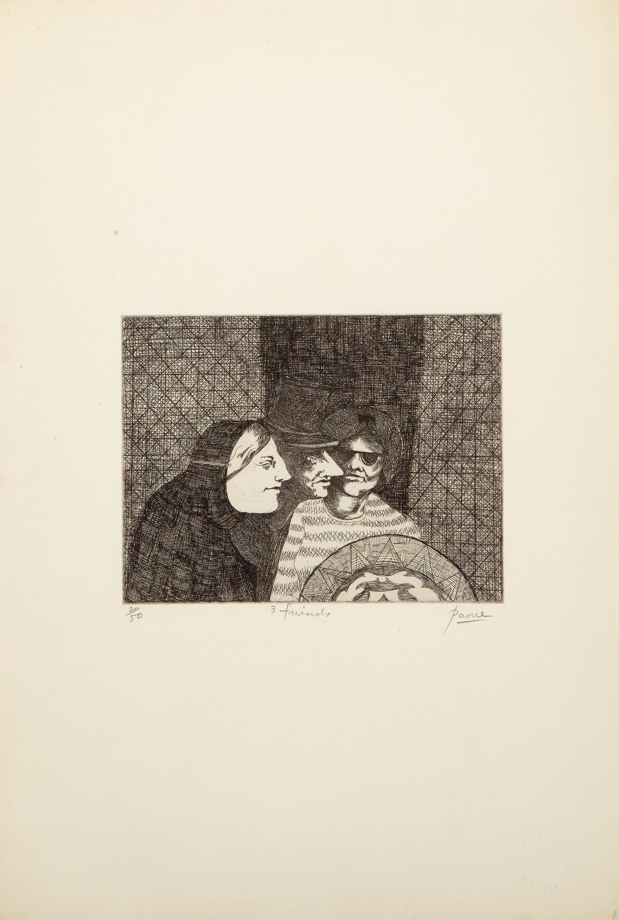 3 Friends, Surrealist Etching by Peter Paone For Sale 2