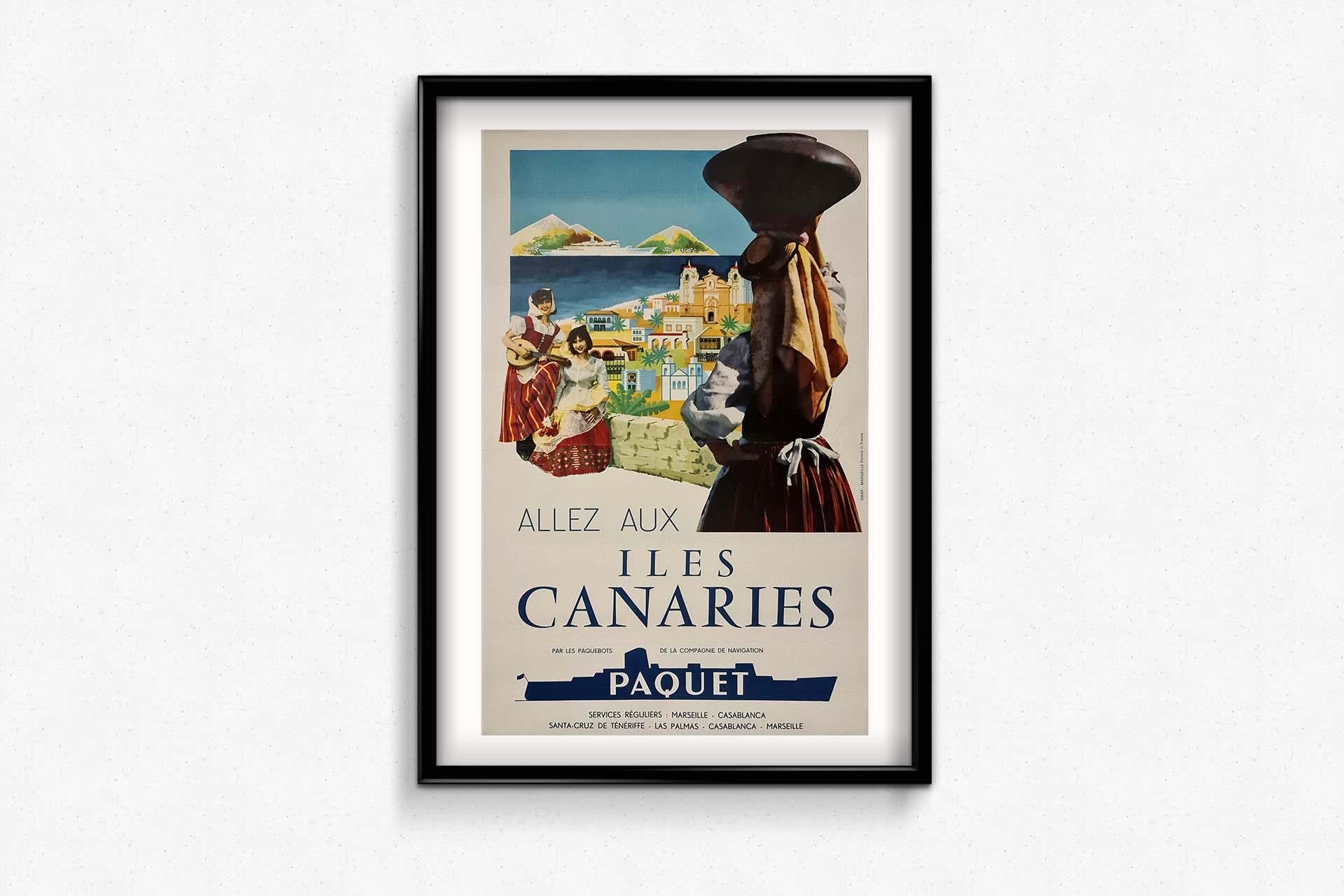 50s Original poster - Canary Islands liners of the shipping company Paquet For Sale 2