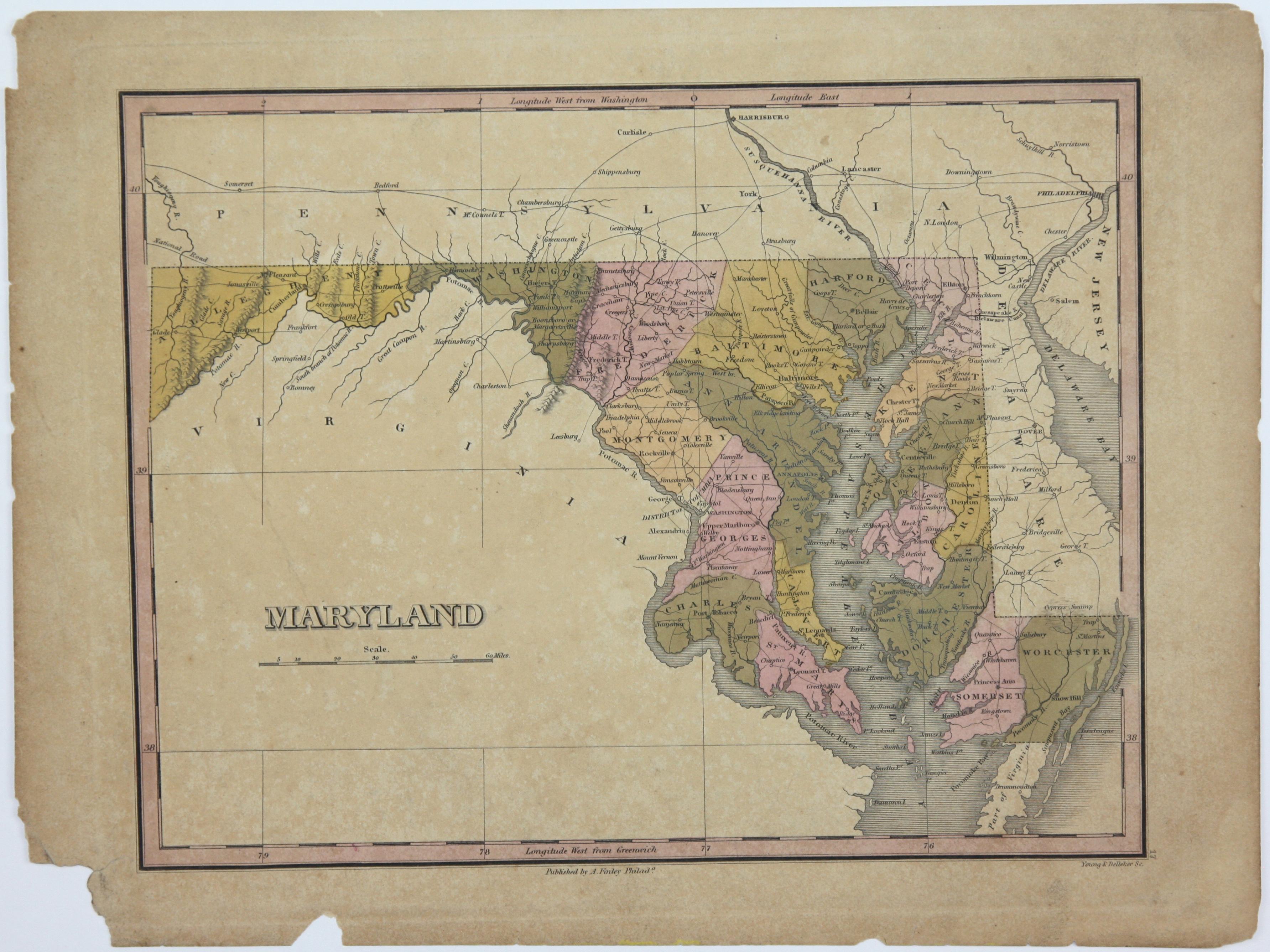 6, 19th Century hand-colored maps printed by Anthony Finley of Philadelphia 1824 For Sale 7