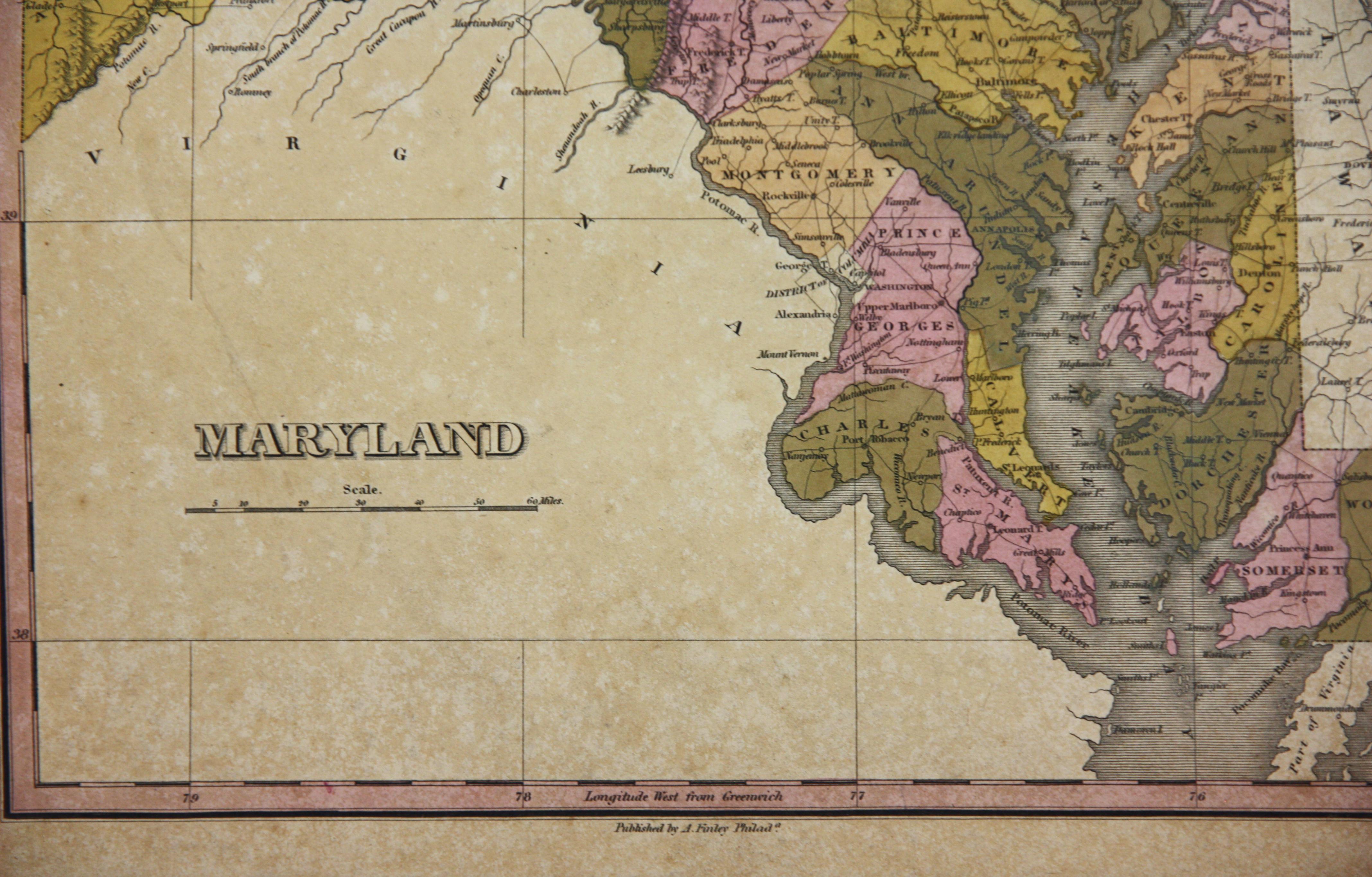 6, 19th Century hand-colored maps printed by Anthony Finley of Philadelphia 1824 For Sale 8