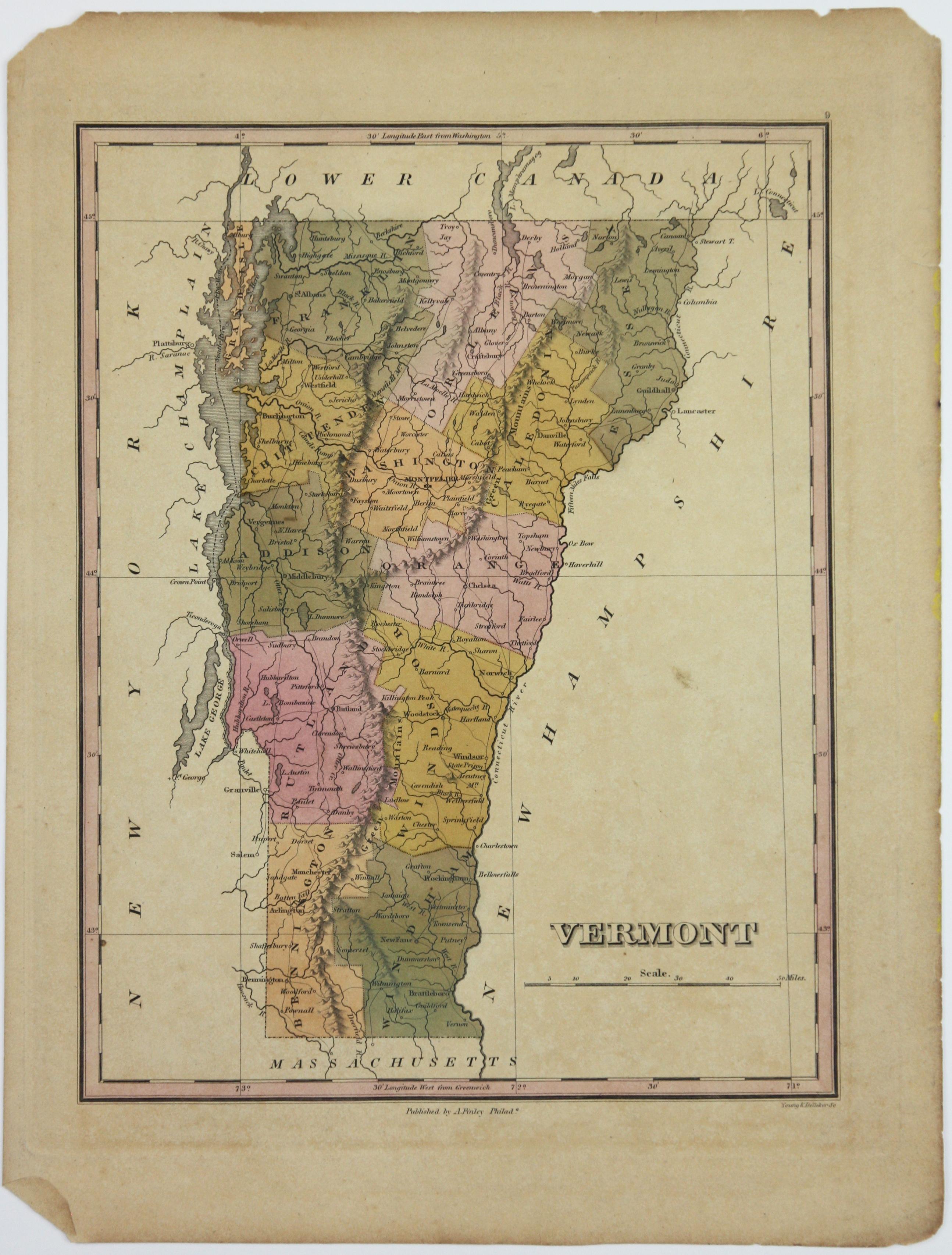 6, 19th Century hand-colored maps printed by Anthony Finley of Philadelphia 1824 - Academic Print by Unknown
