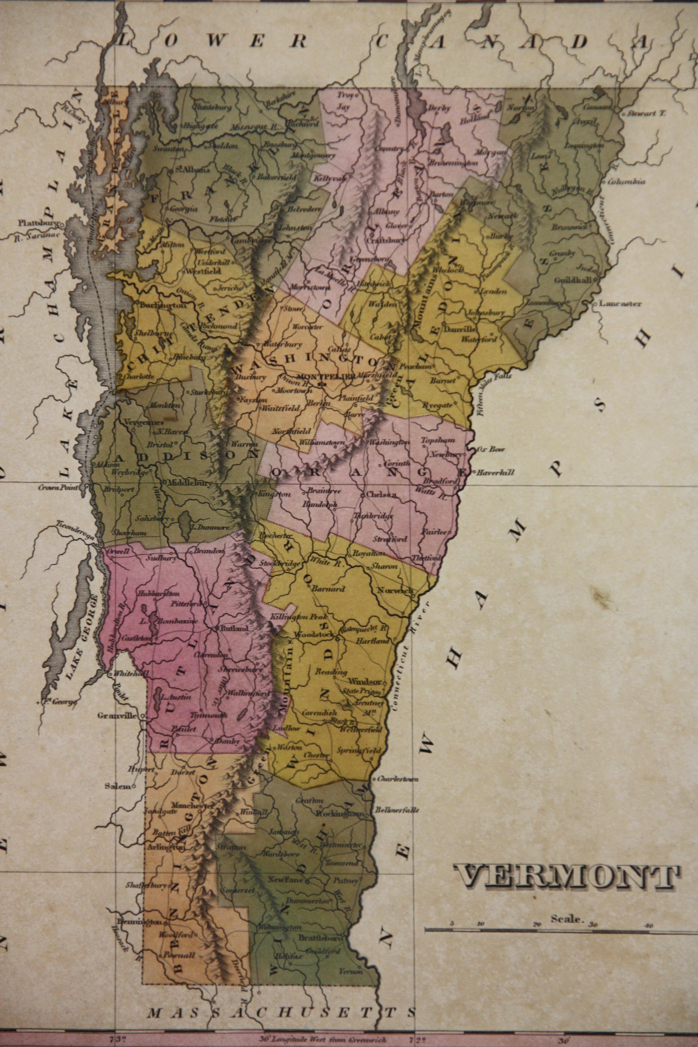 In the 1820's, Anthony Finley produced a series of fine atlases in the then leading American cartographic center, Philadelphia. Finley's work is a good example of the quality that American publishers were beginning to obtain. Each map is elegantly