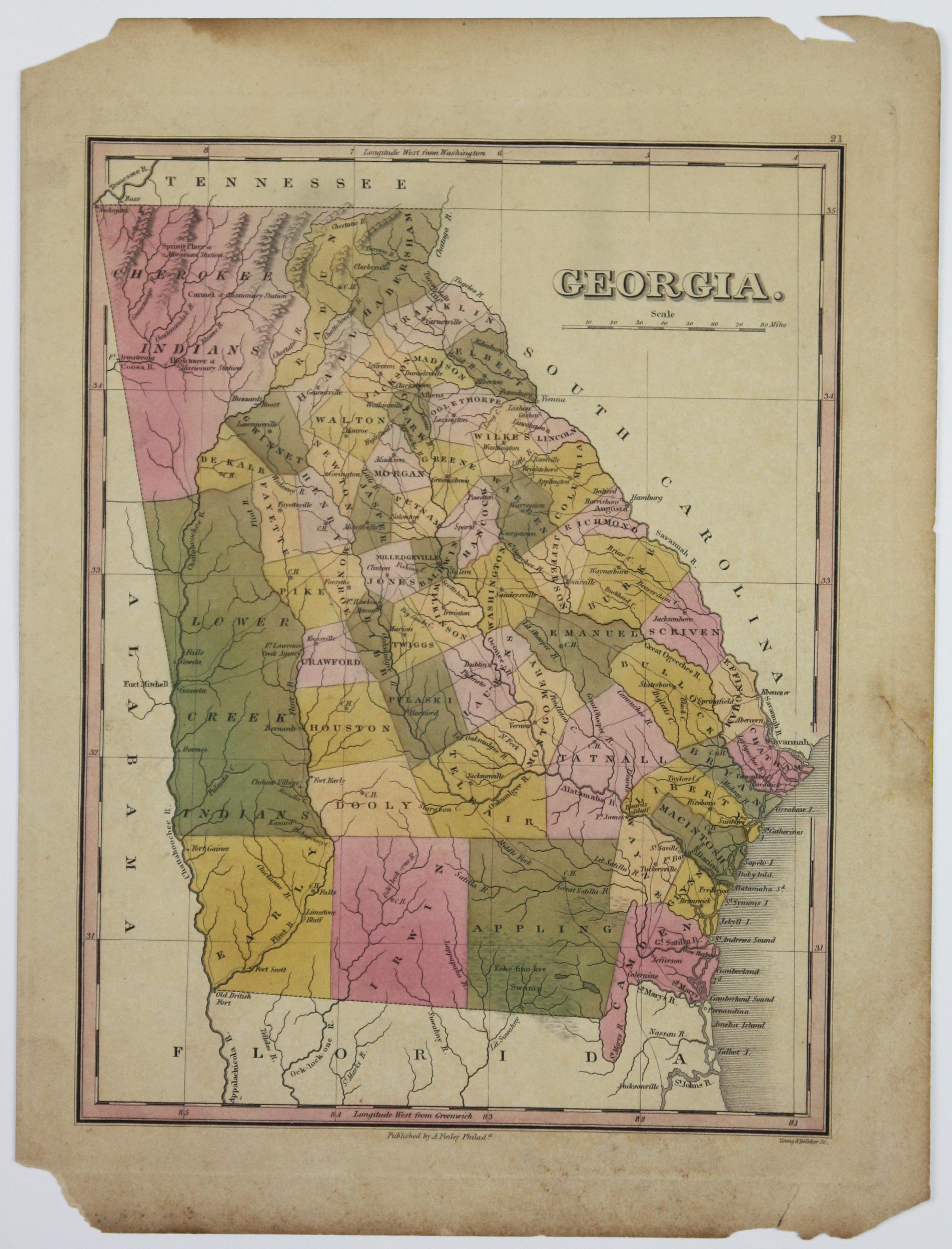 6, 19th Century hand-colored maps printed by Anthony Finley of Philadelphia 1824 For Sale 1