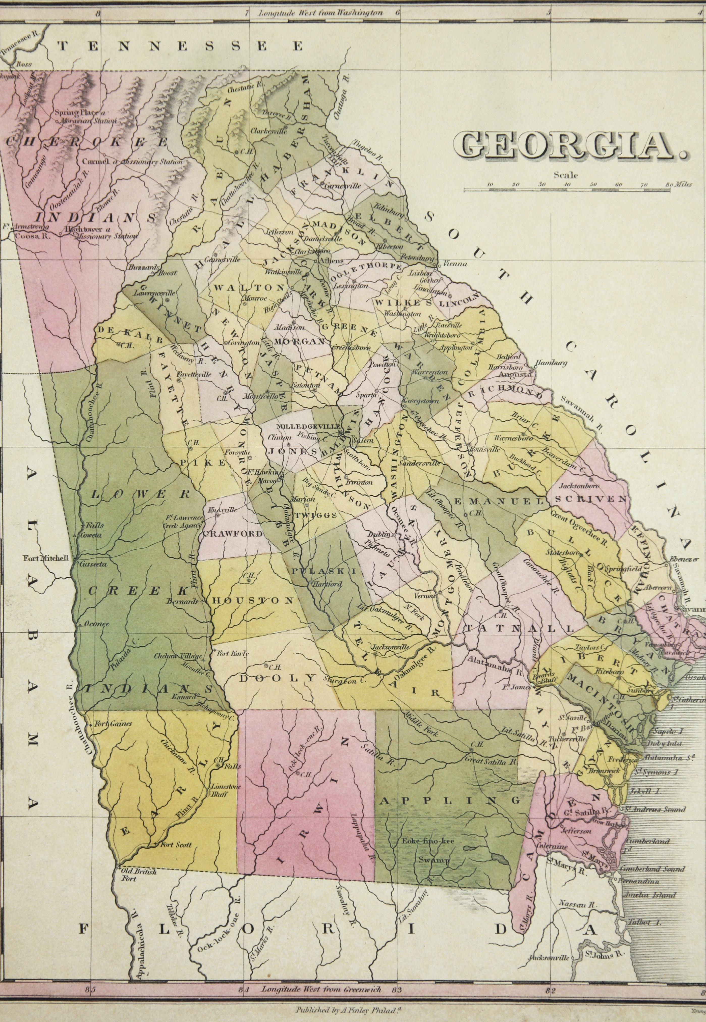 6, 19th Century hand-colored maps printed by Anthony Finley of Philadelphia 1824 For Sale 2