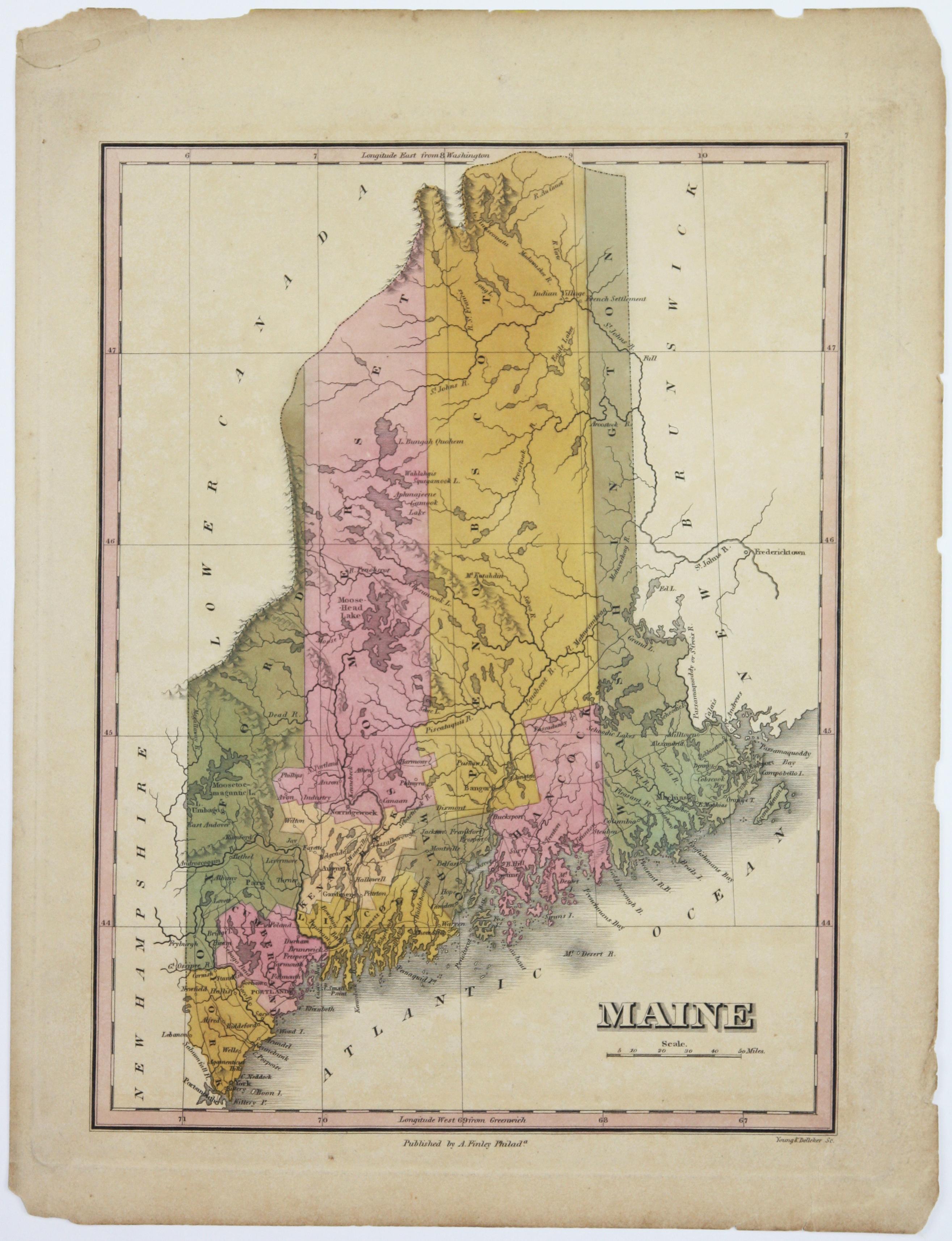 6, 19th Century hand-colored maps printed by Anthony Finley of Philadelphia 1824 For Sale 5