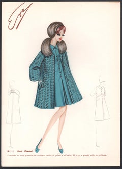 6 Italian 1960s Women's Fashion Design Illustrations