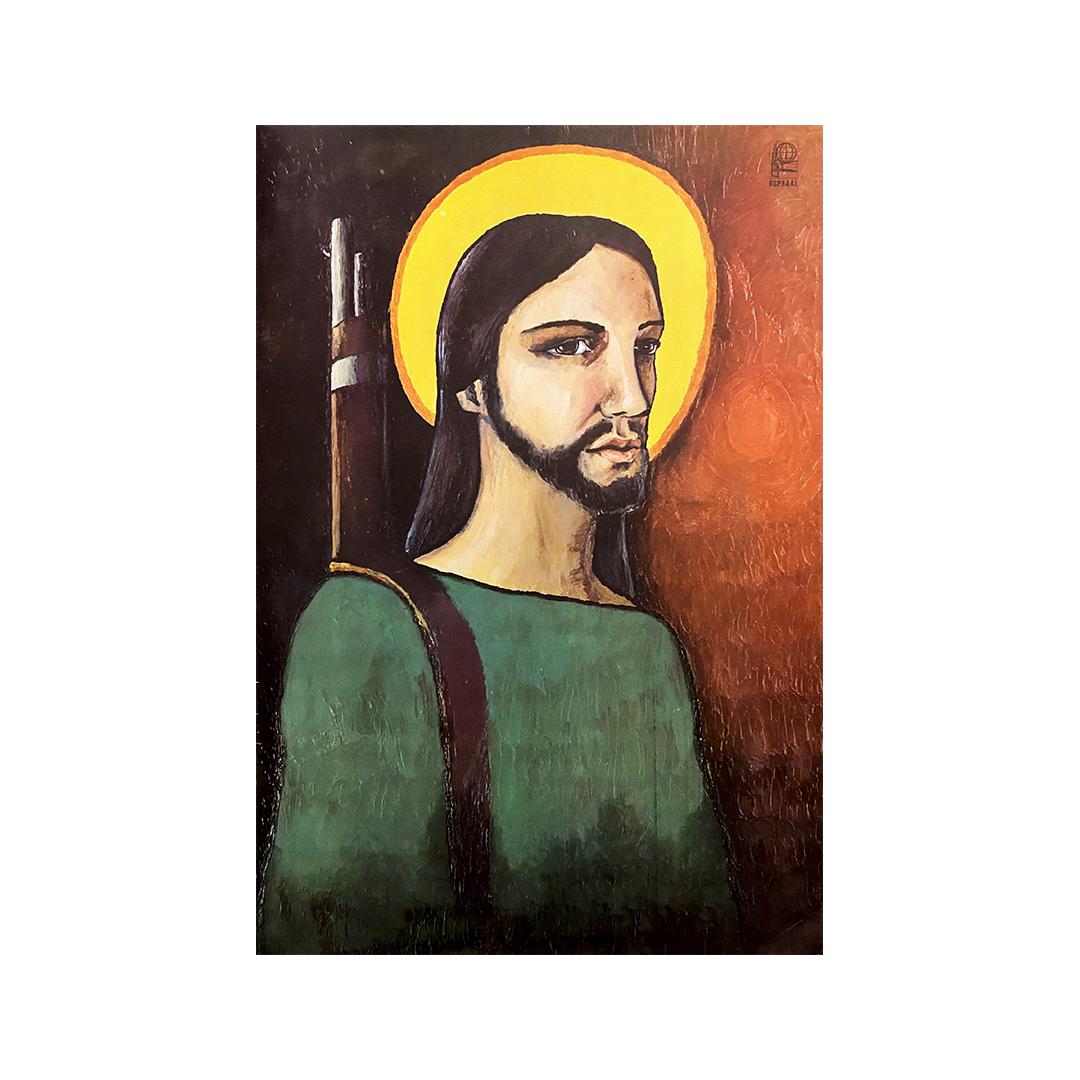 70s OSPAAAL original poster - Jesus Christ armed with a gun - Print by Unknown