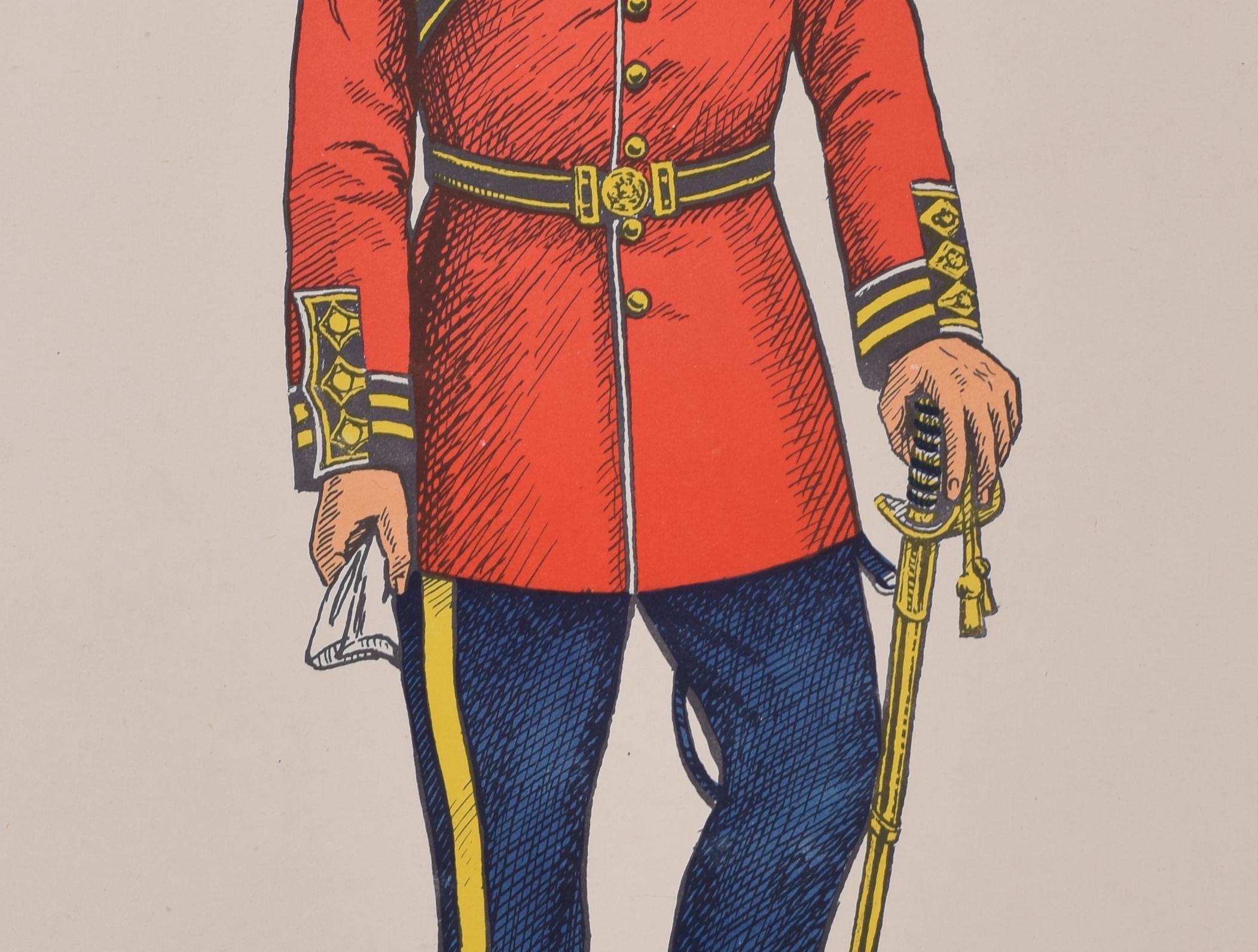 Die Neunte (Queen's Royal Lancers) Offiziersuniform 1899
Lithographie
50 x 31 cm

Produziert für das Institute of Army Education. Gedruckt für das HM Stationery Office von I A Limited, Southall 51.

Diese Plakate wurden vom Institut für