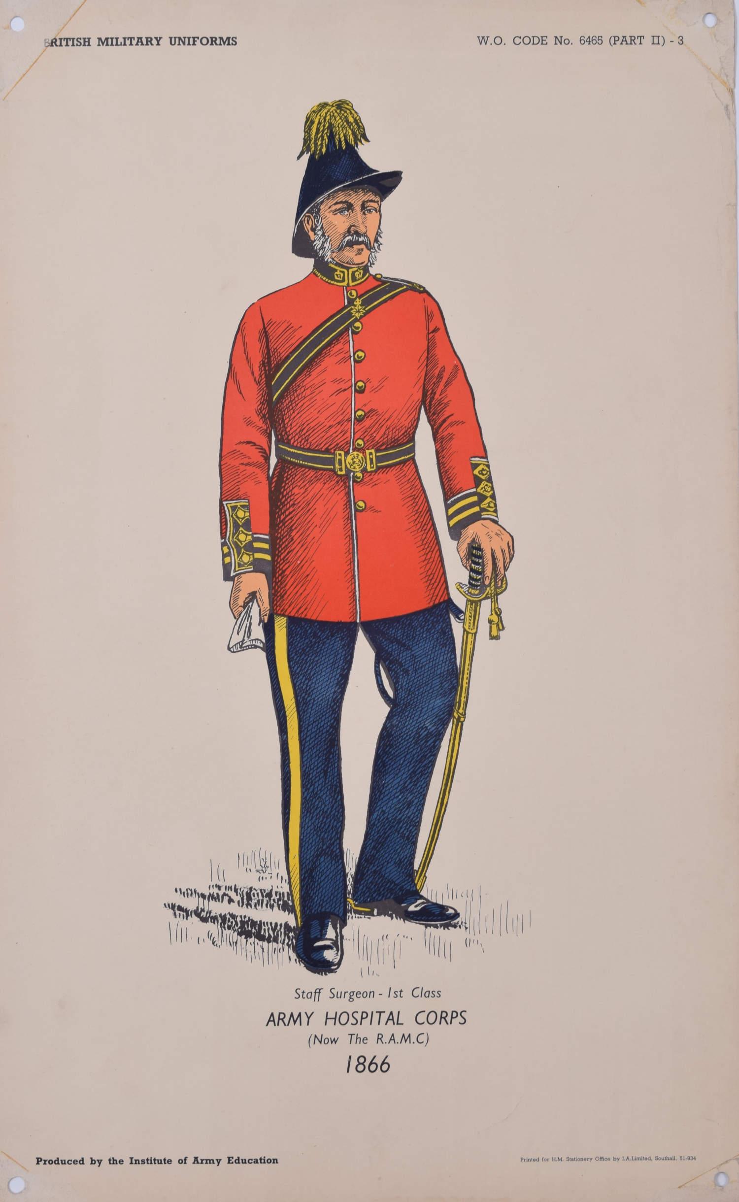 Unknown Portrait Print - 9th Queen's Royal Lancers Officer Institute of Army Education uniform lithograph