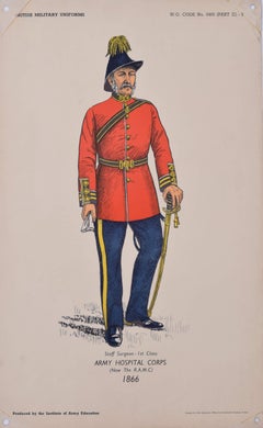Vintage 9th Queen's Royal Lancers Officer Institute of Army Education uniform lithograph