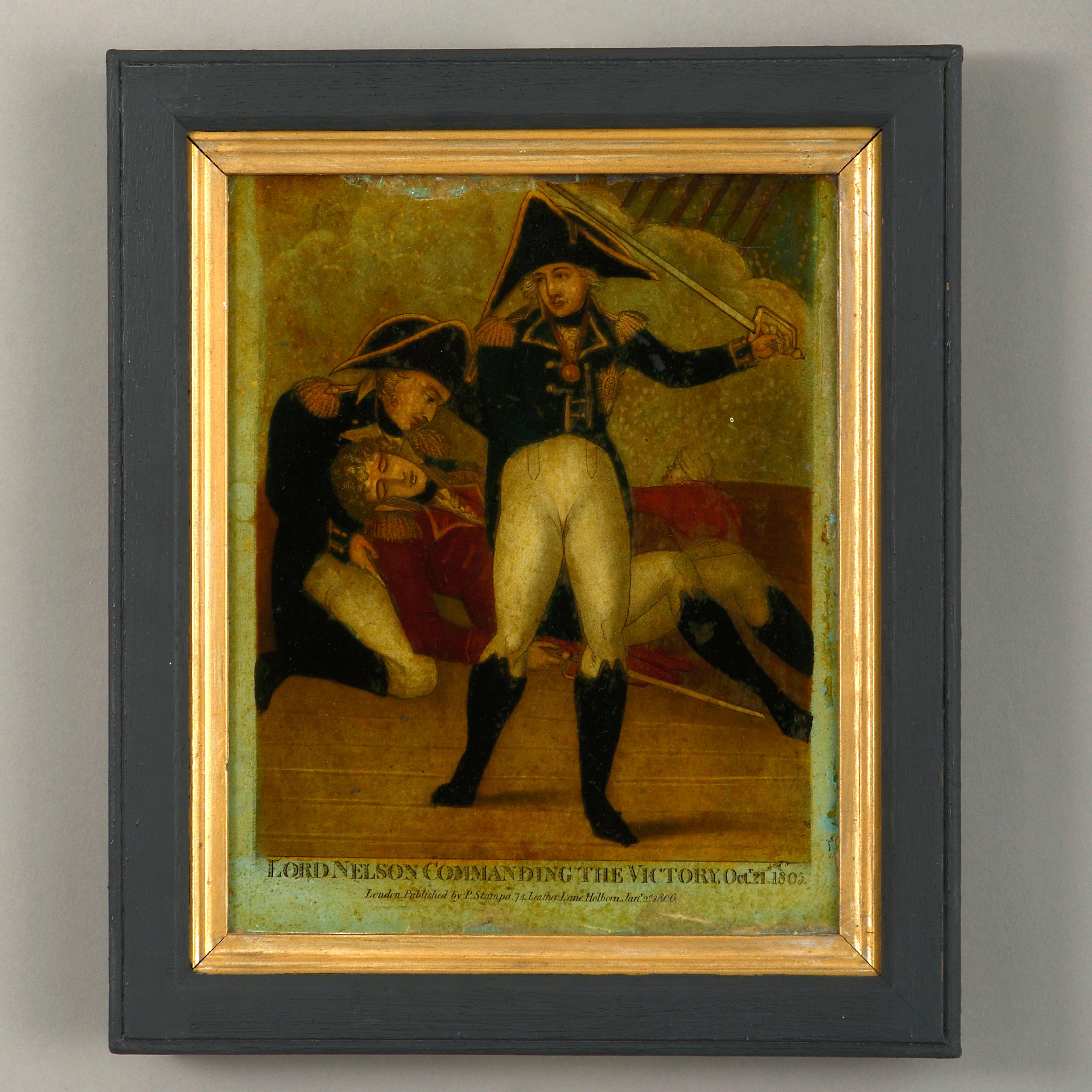A 19th Century Reverse Glass Print Depicting Lord Nelson Commanding The Victory