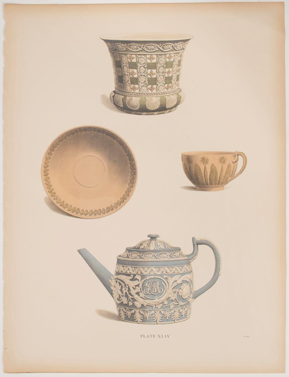 A Cup and Saucer, Flower Pot, Teapot. Jasper. Pl. XLIV - Print by Unknown
