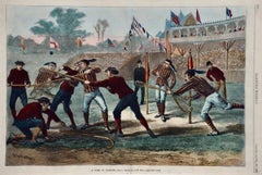 "A Game of Lacrosse": A Hand-colored 19th Century Woodcut Engraving by Hall