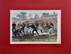 Antique "A Game of Lacrosse": A Hand-colored 19th Century Woodcut Engraving by Hall 