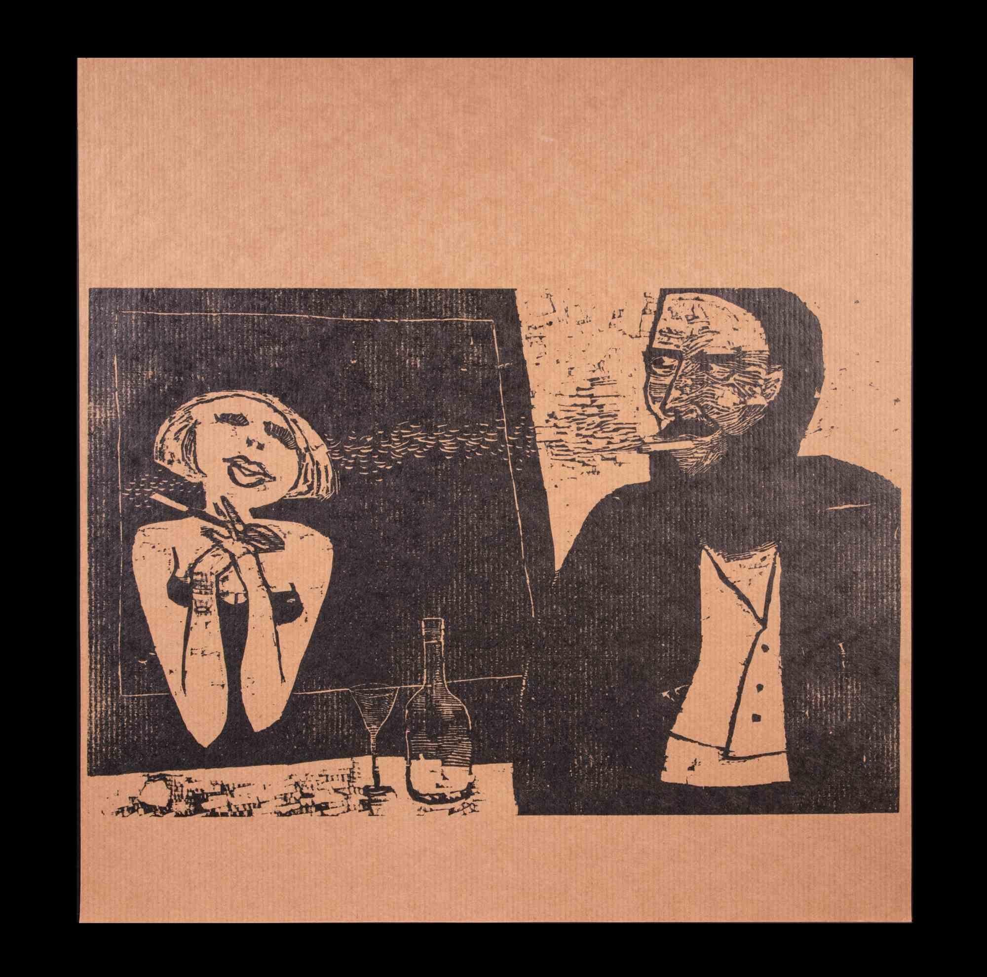 A Man and a Woman - Original Woodcut print  - Early 20th Century