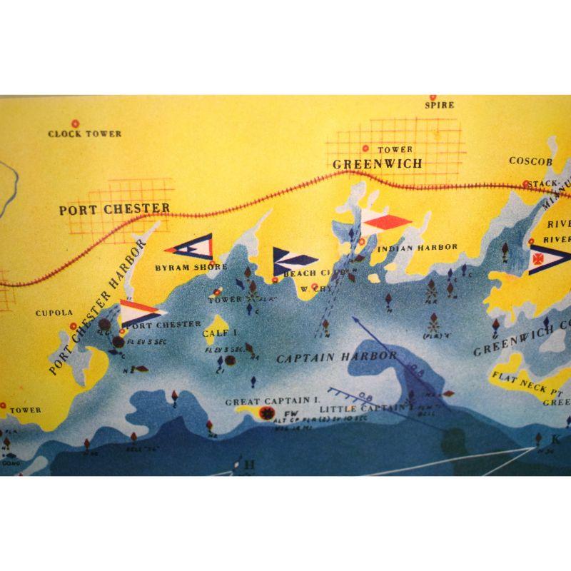 Map Of Western Long Island Sound, die Yacht Clubs, Aids To Navigation zeigt... im Angebot 2