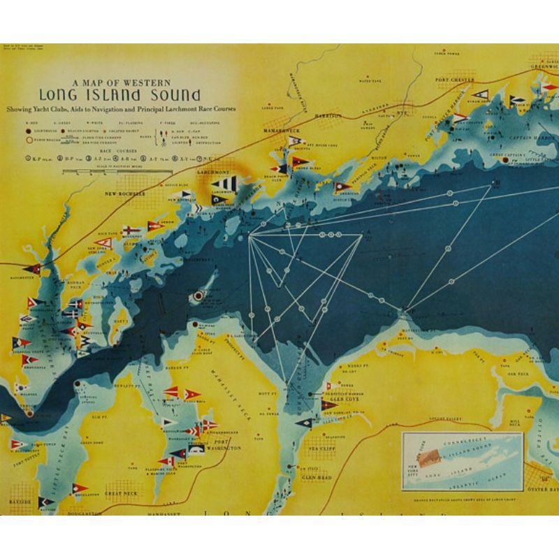 Map Of Western Long Island Sound, die Yacht Clubs, Aids To Navigation zeigt... im Angebot 4