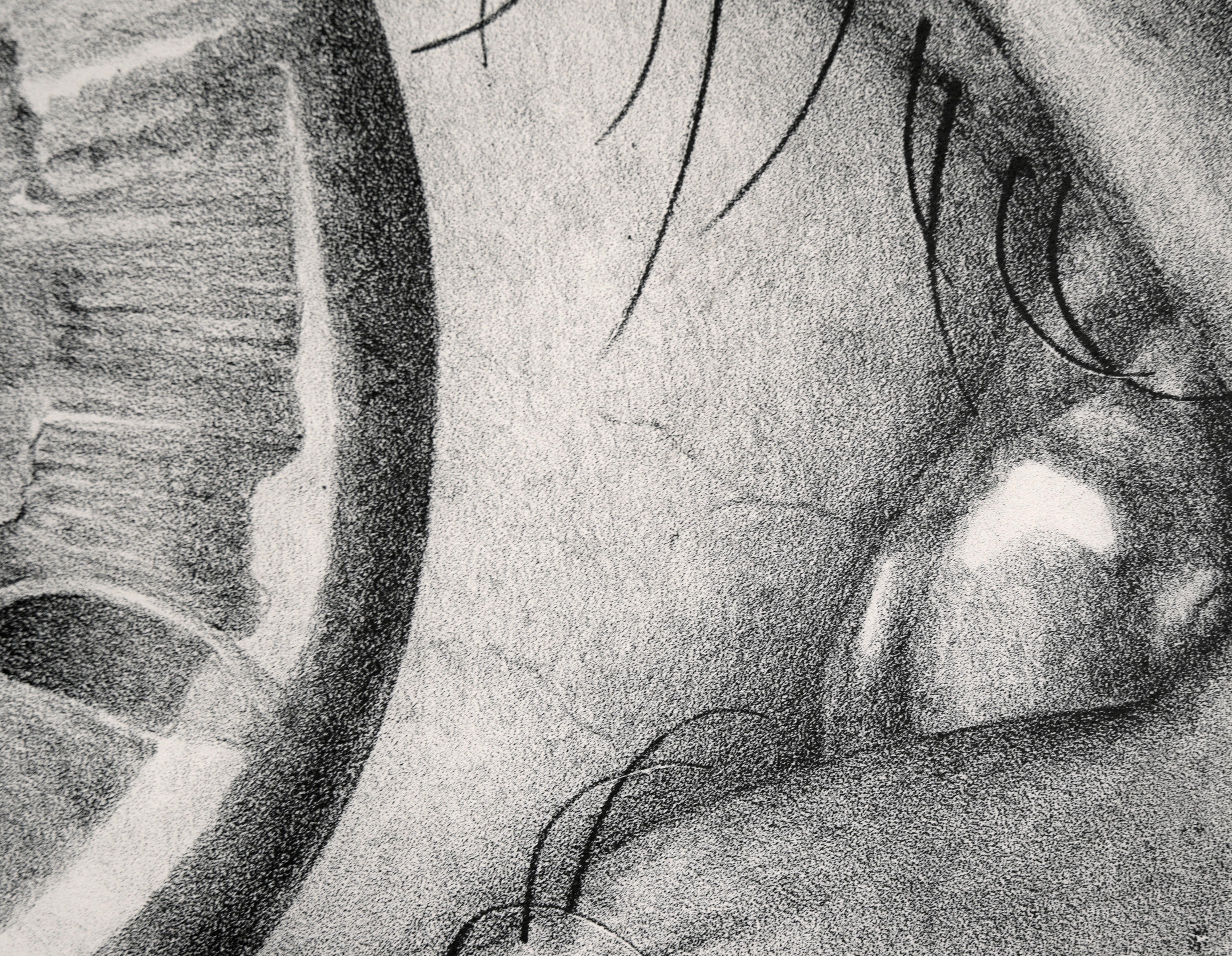 Gros plan détaillé et vivant d'un œil avec un reflet par un artiste inconnu (américain, 20e siècle). Dans le reflet de l'œil, on voit une personne assise sur le sol avec un grand serpent enroulé autour de son corps. Après un dessin similaire d'A&M.