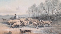 A Shepherd with his Sheeps - Lithograph - Late 19th Century