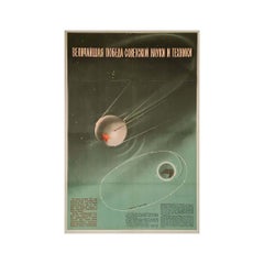 A Soviet poster celebrating Sputnik's orbit is a powerful symbol of the Cold War