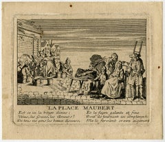 Antique A view of the market at the Place Maubert in Paris - Engraving - 18th Century