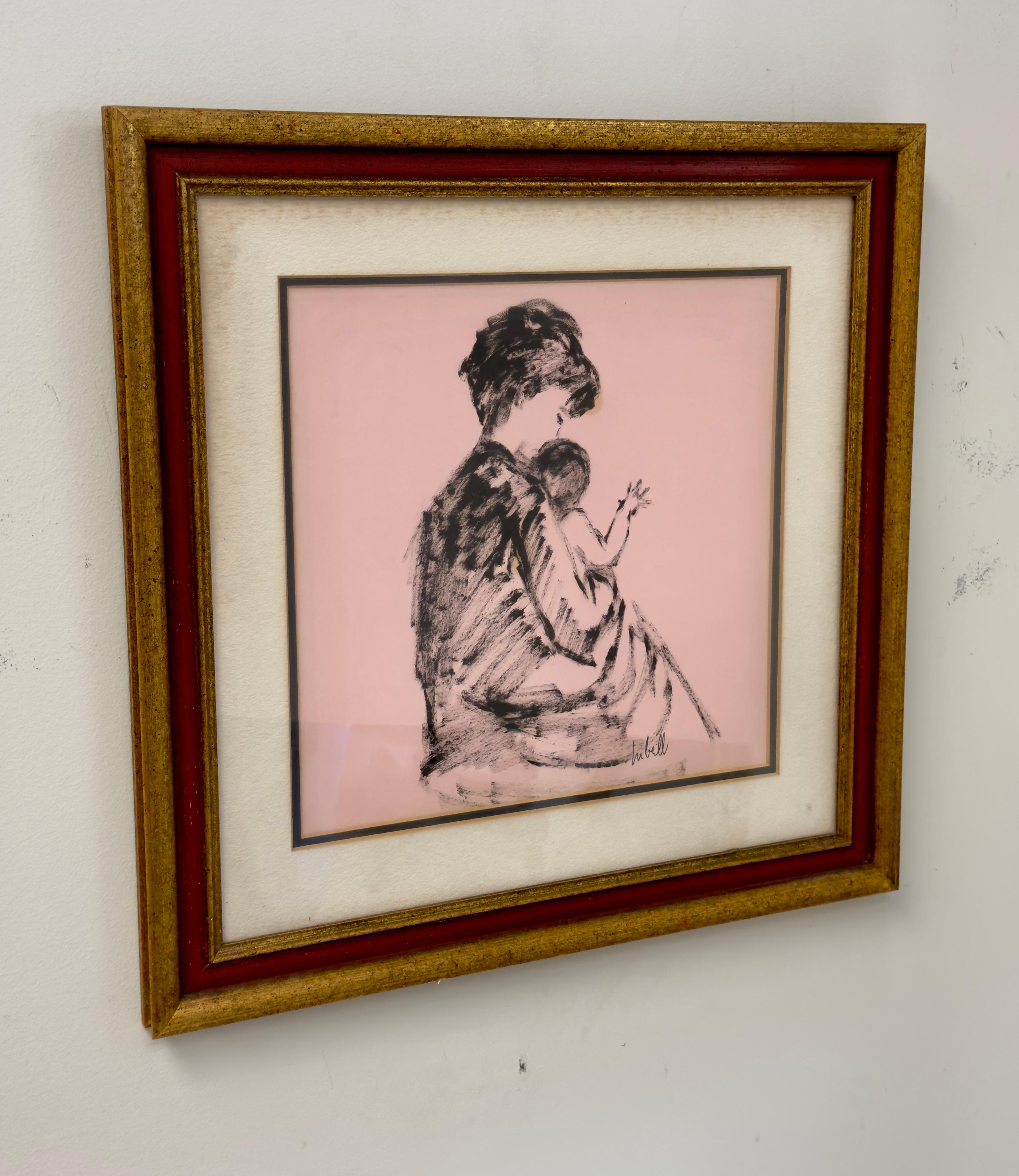 A Woman Holding a Child Lithograph, Signed & Framed  - Beige Figurative Print by Unknown