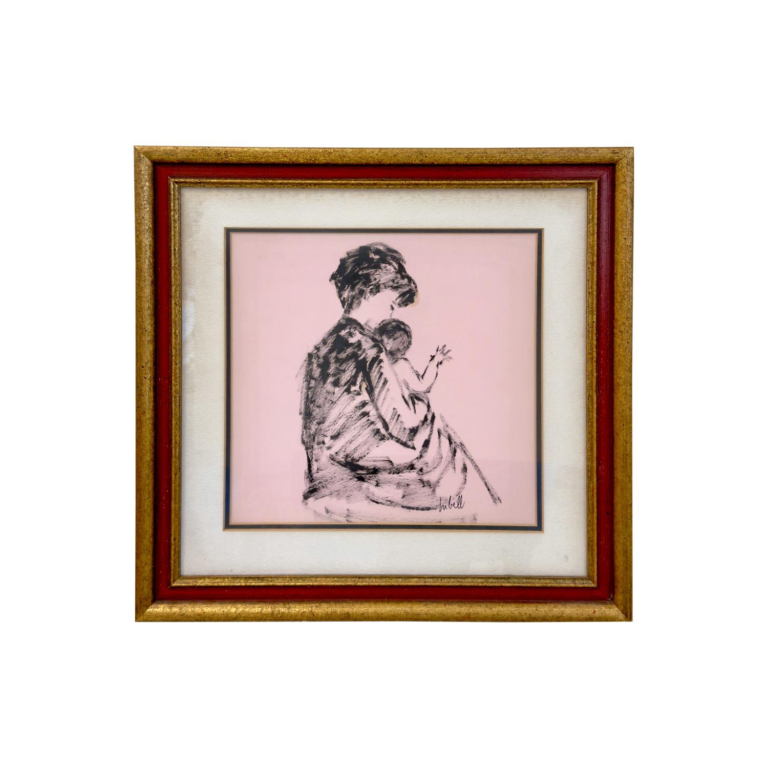 Unknown Figurative Print - A Woman Holding a Child Lithograph, Signed & Framed 