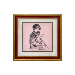 Lithographie représentant une femme tenant un enfant, signée et encadrée 