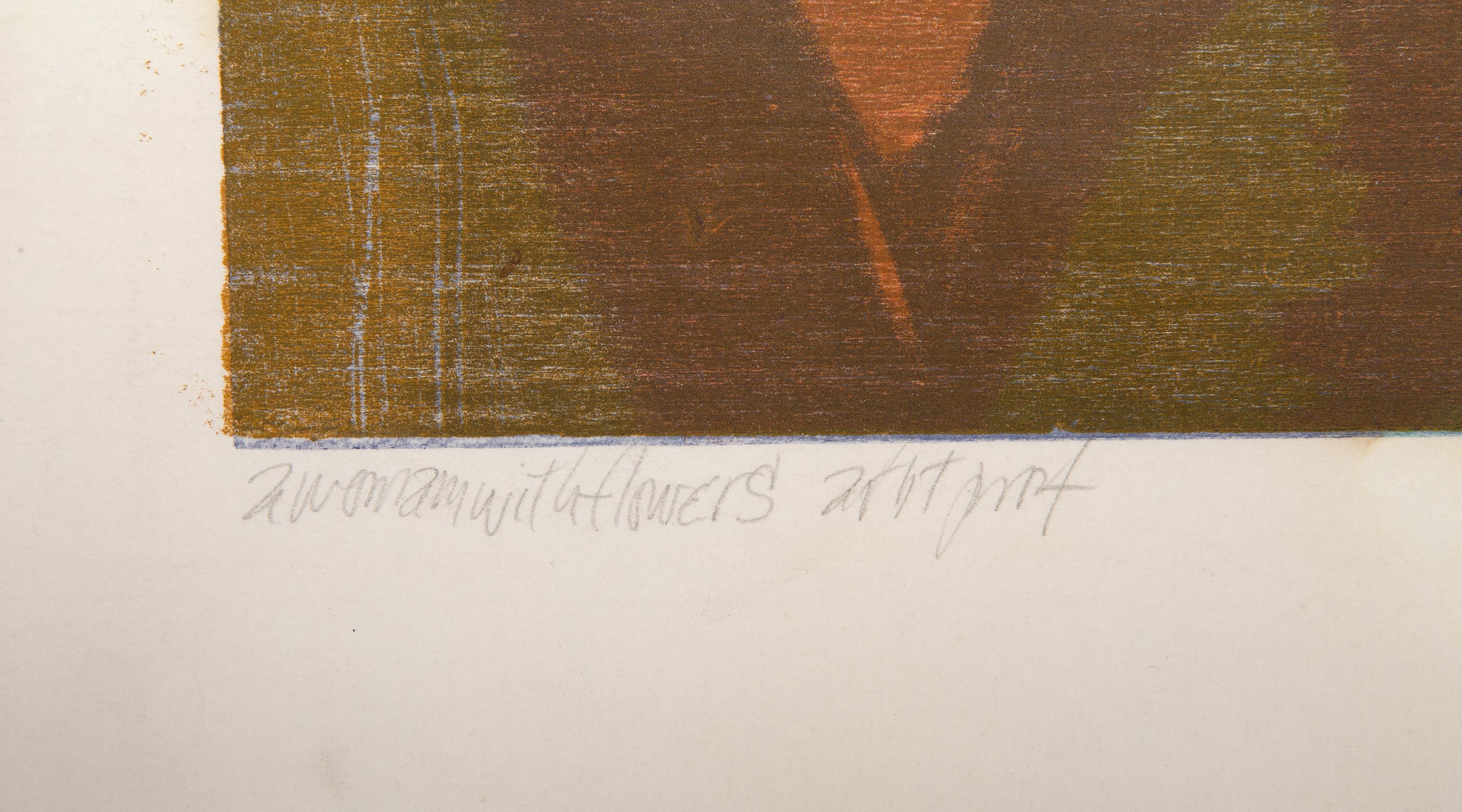 A woman with Flowers, Modern Screenprint by George Lockwood For Sale 3